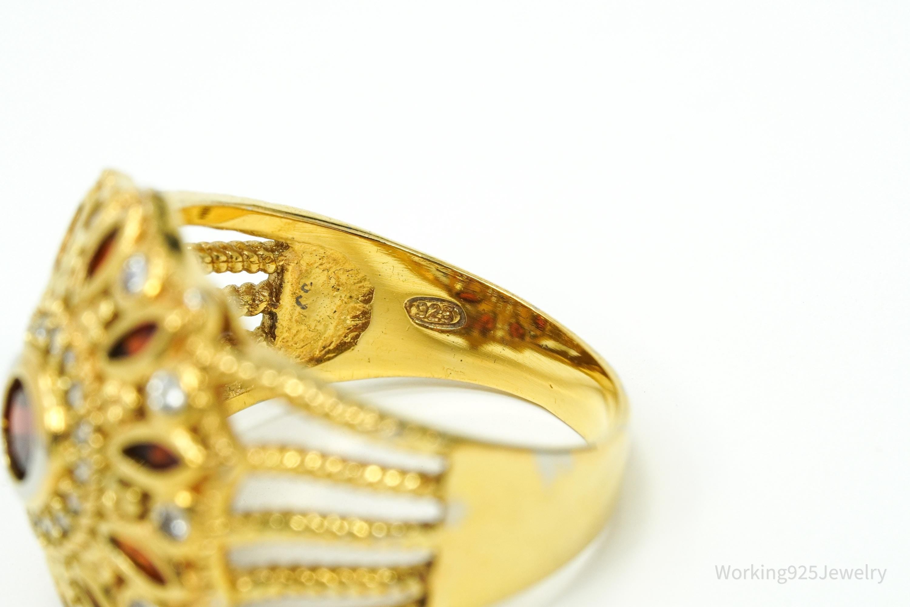 Almandine Garnet & Cubic Zirconia Gold Over Sterling Silver Ring Size 8.75