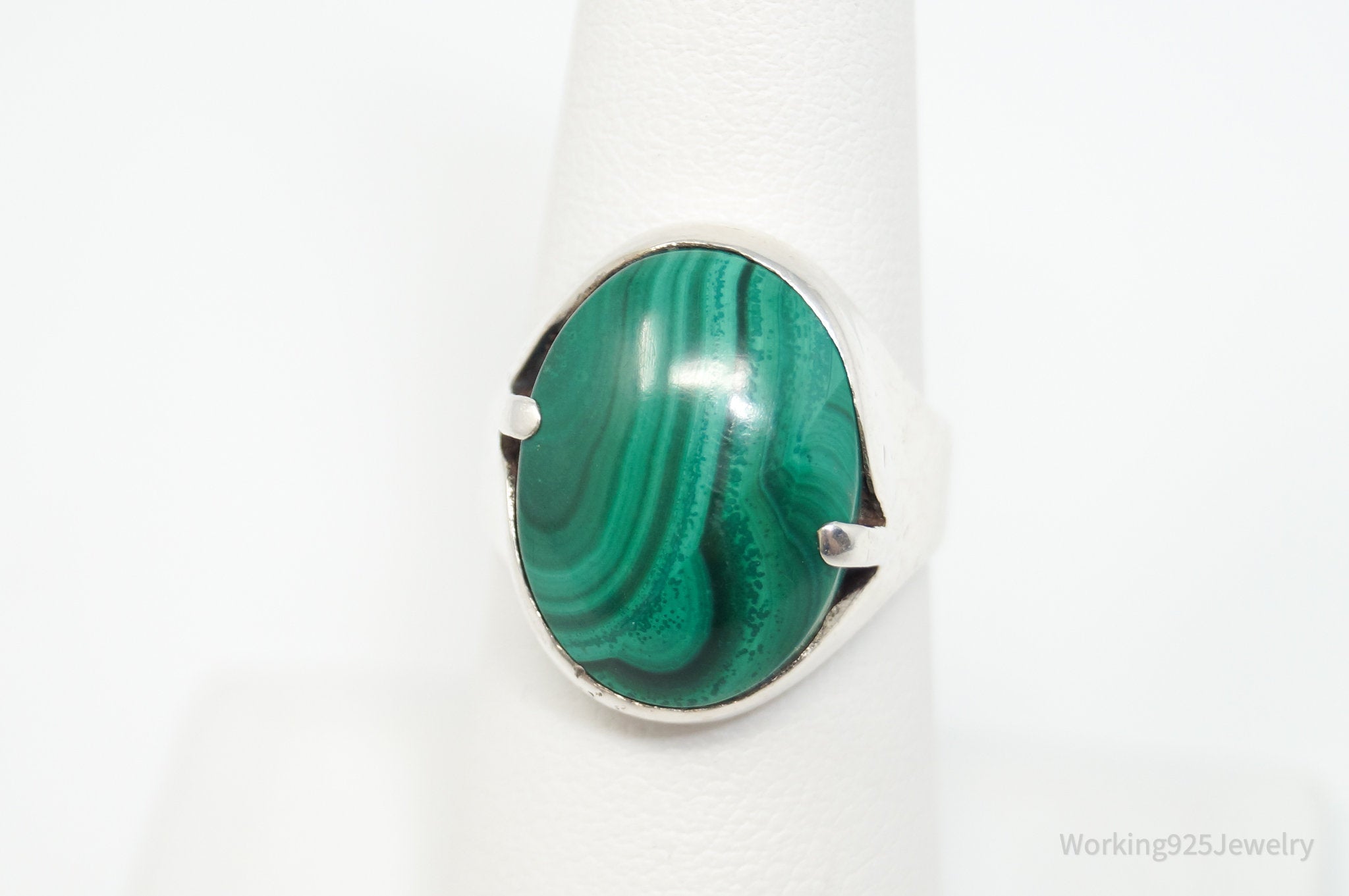 Vintage Southwestern Malachite Sterling Silver Ring - Sz 7