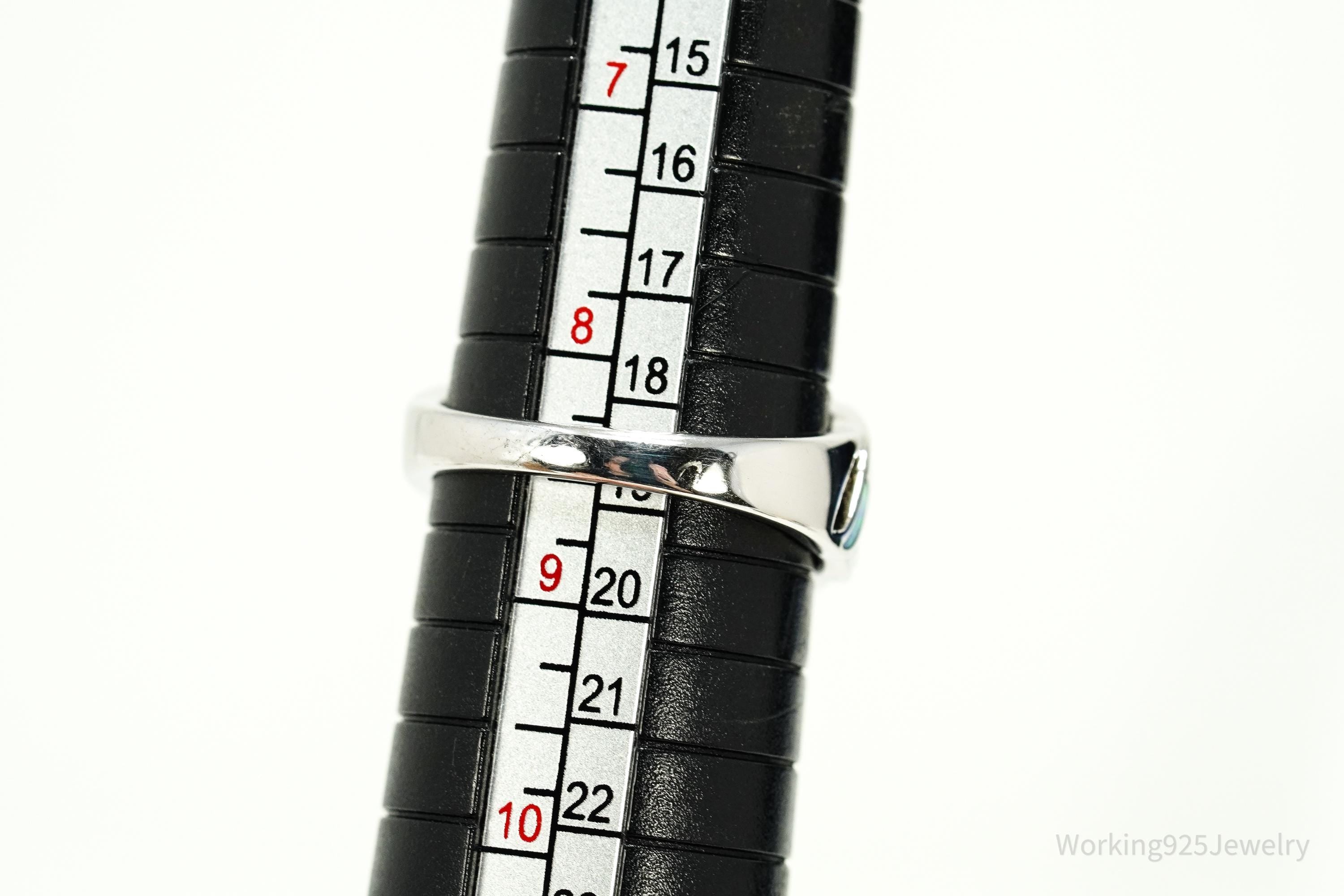 Vintage Cubic Zirconia & Opal Inlay Sterling Silver Ring - Size 8.5