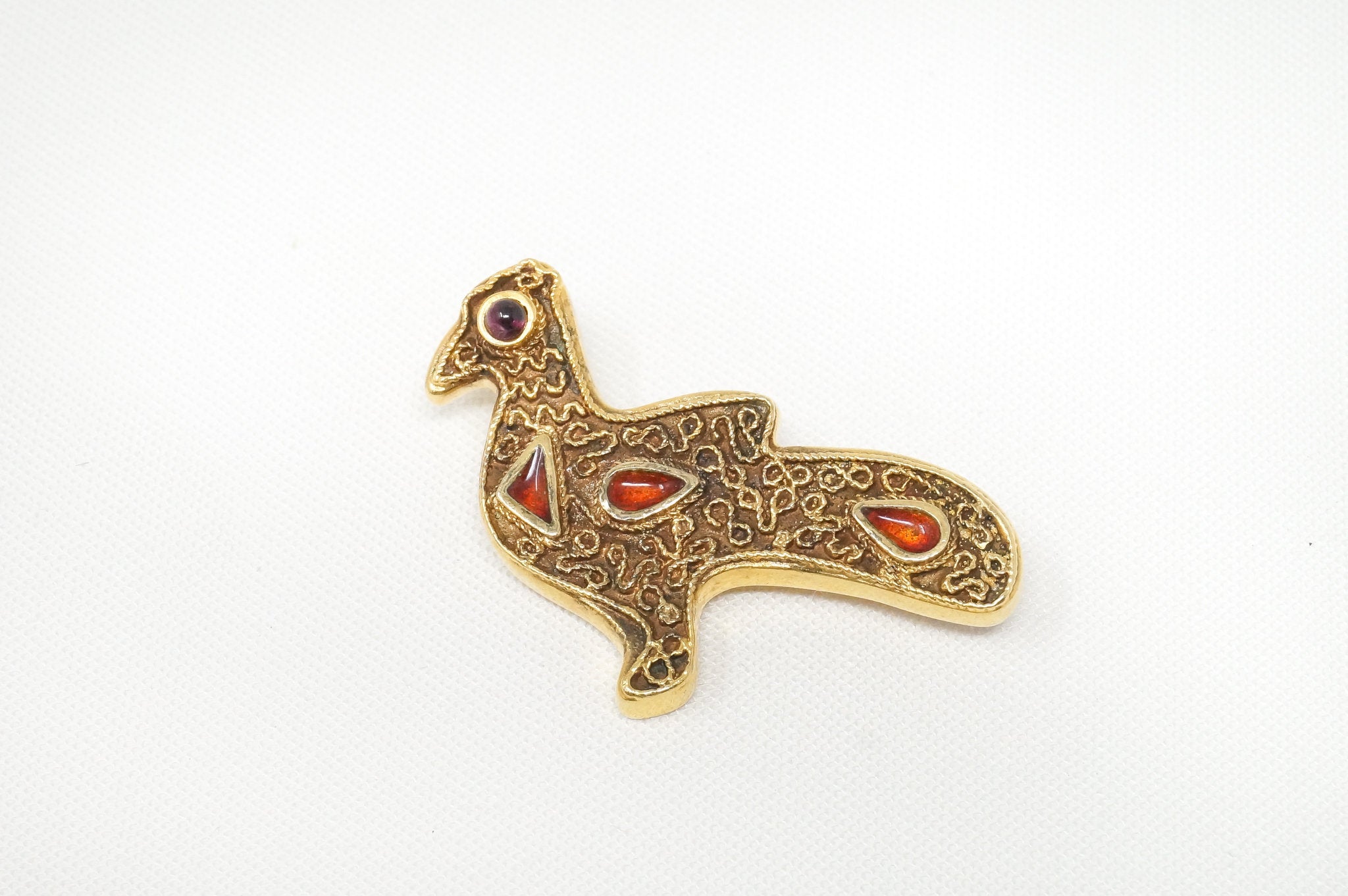 Vitg Designer MMA WAG Gold Wash Bird Enamel Amethyst Sterling Silver Brooch Pin