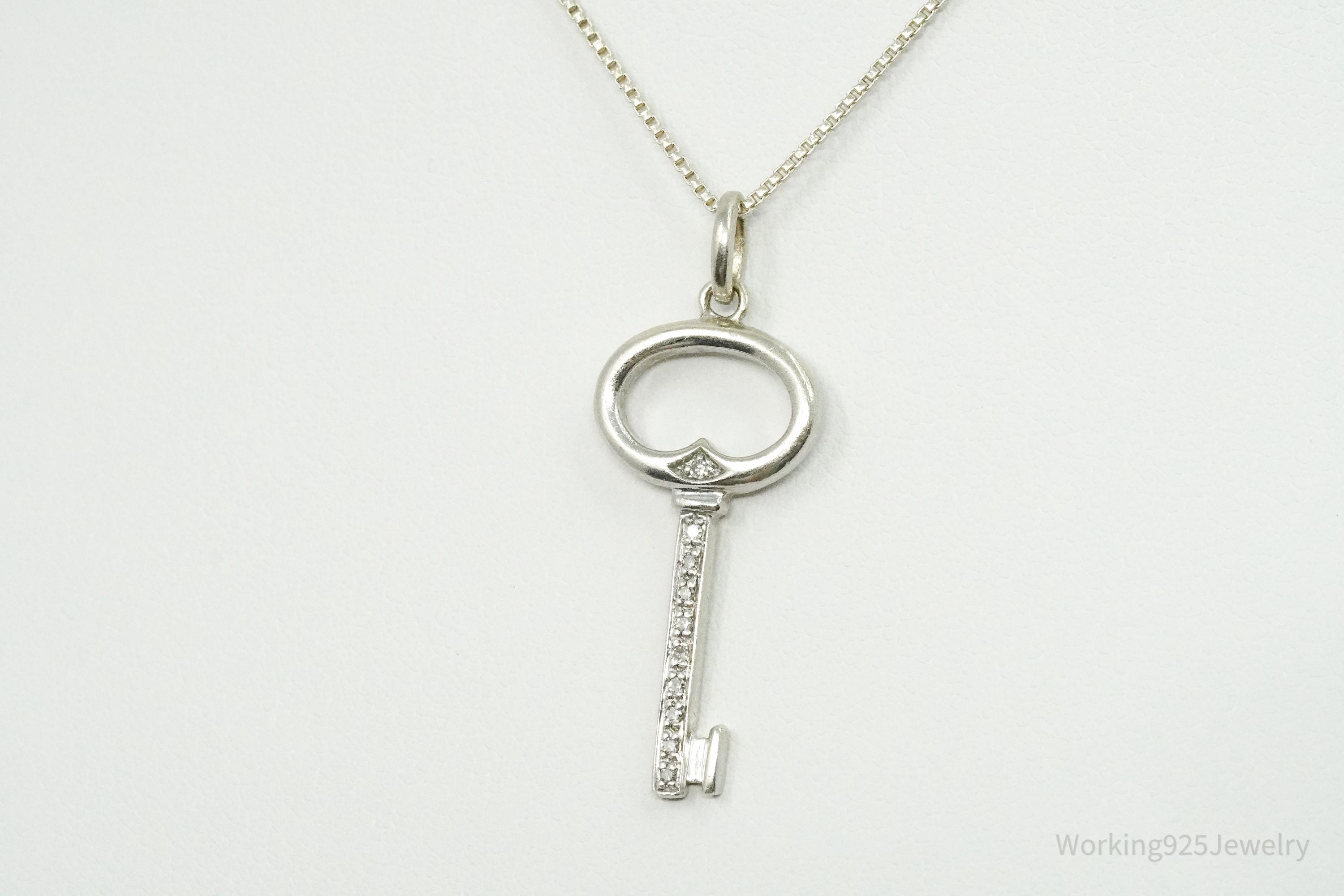Vintage Diamond "Key To My Heart" Sterling Silver Necklace 19"