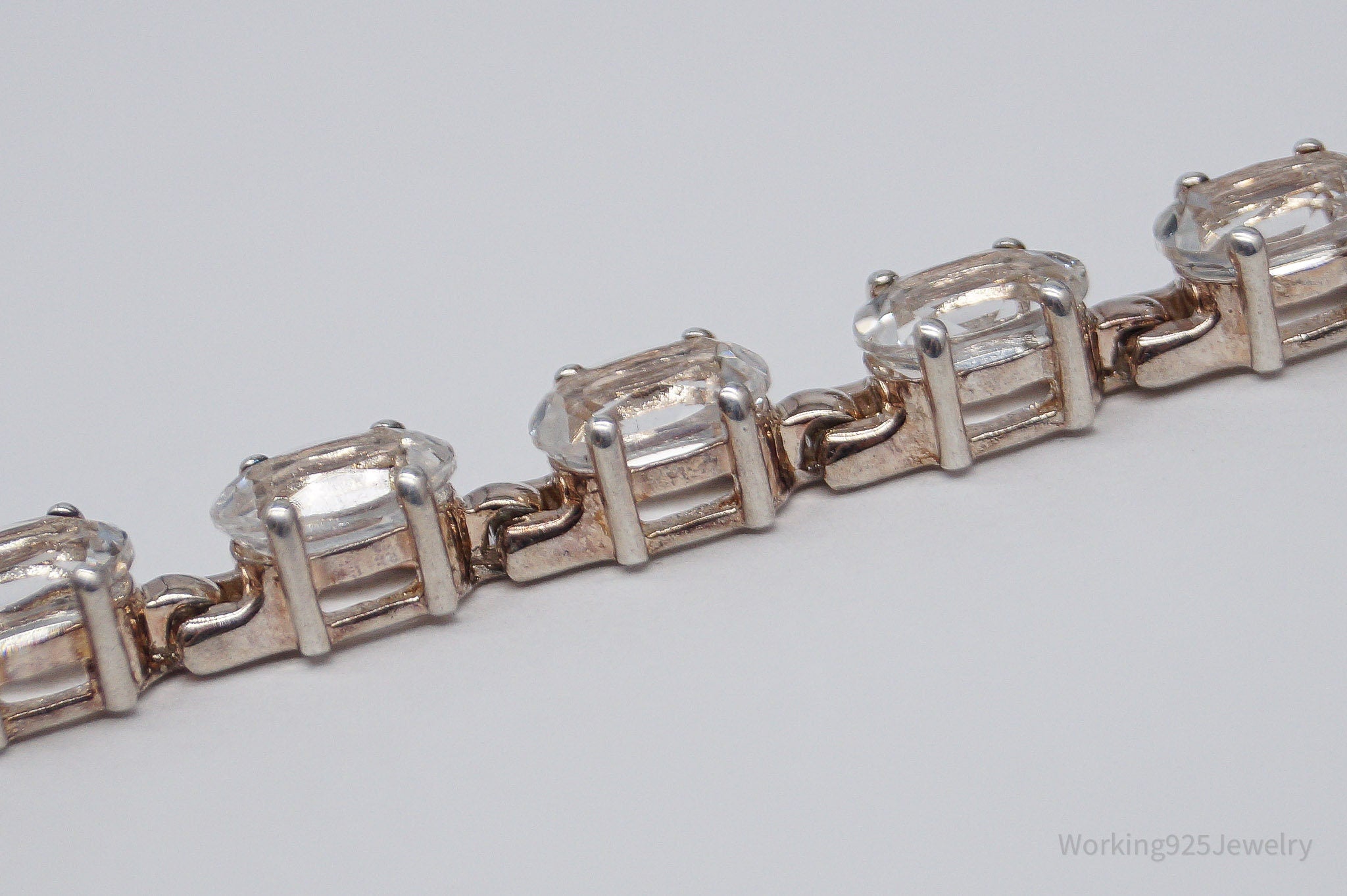 Vintage Large White Topaz Sterling Silver Bracelet - 7 7/8"