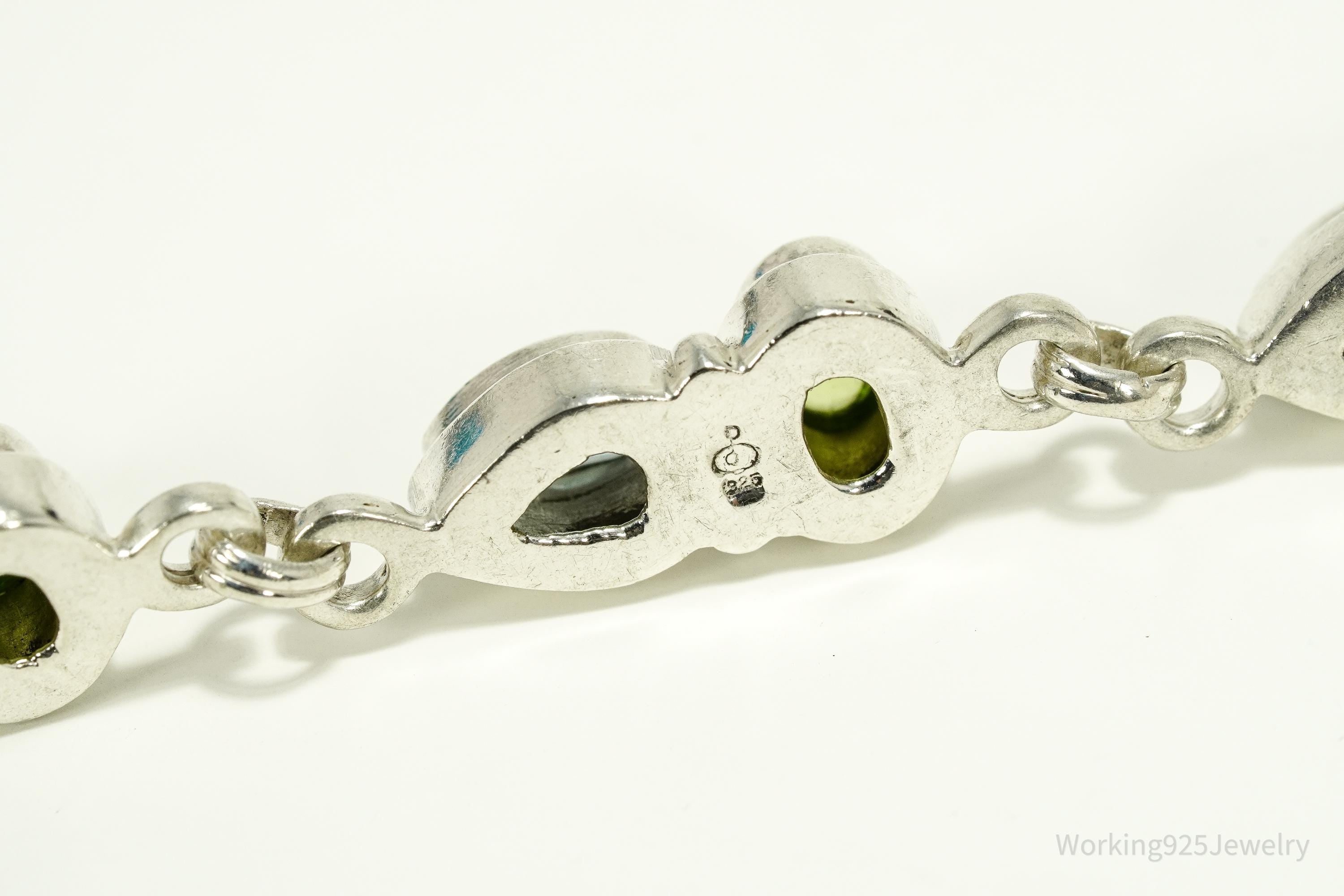 Vintage Blue Topaz & Peridot Sterling Silver Toggle Bracelet 8 1/8"