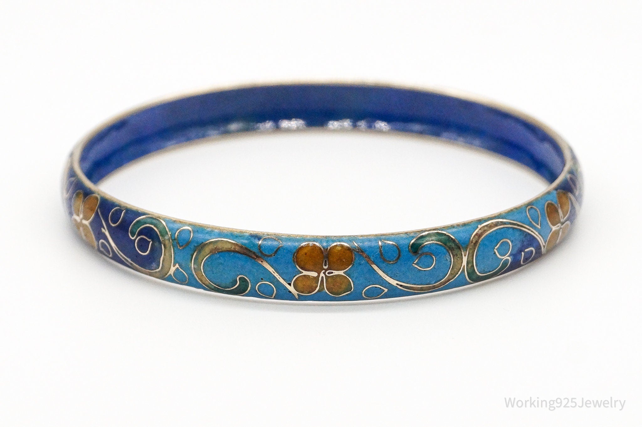 Vintage Painted Enamel Floral Art Nouveau Bangle Bracelet