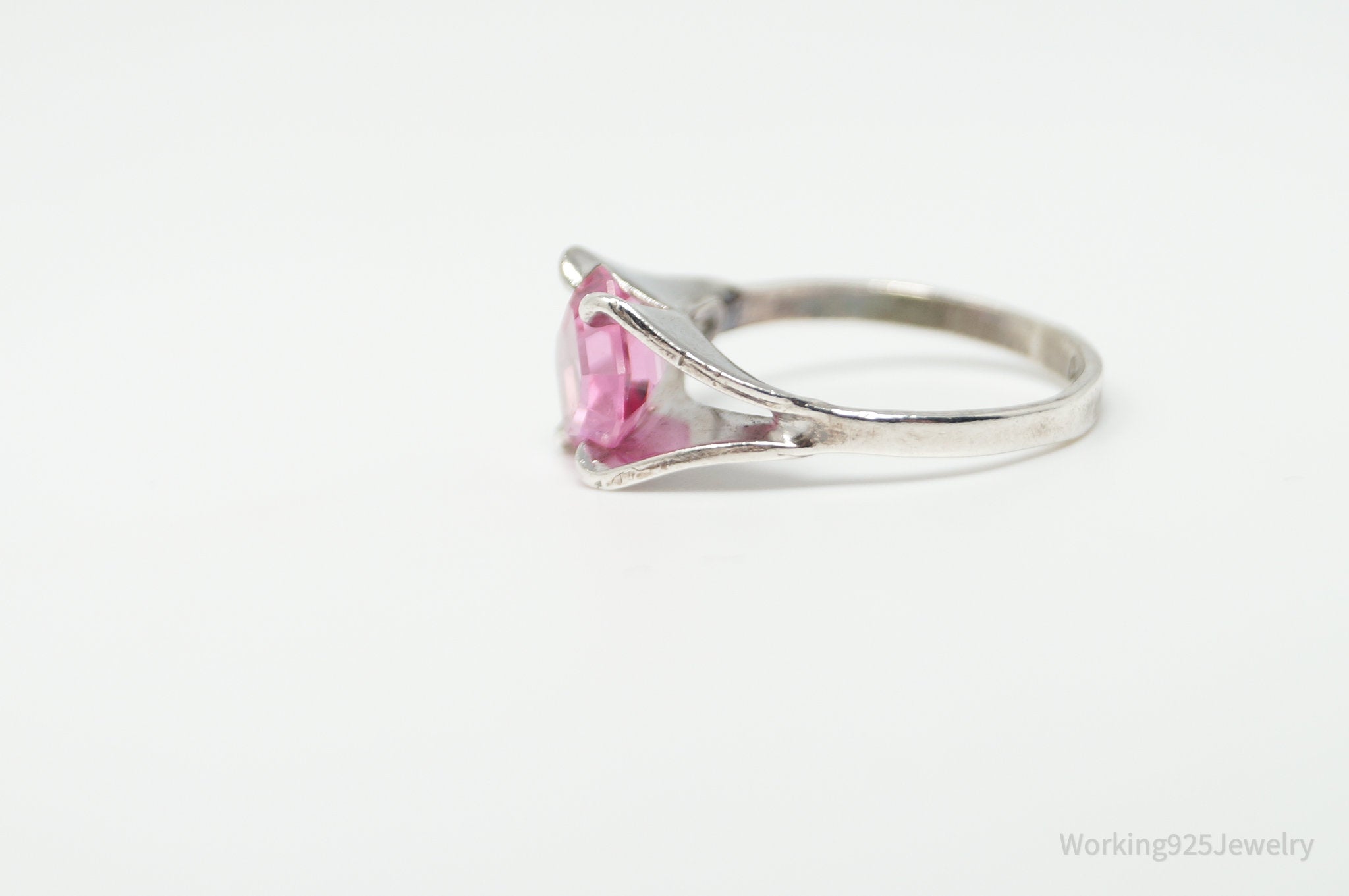 Antique Joseph Esposito Espo Pink Art Glass Sterling Silver Ring Size 4.75