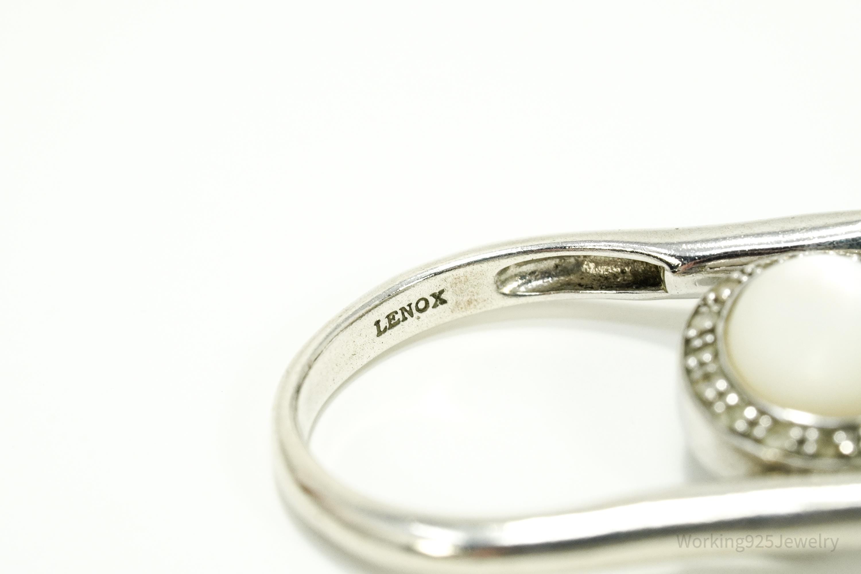 Vintage White Moonstone, Mother Of Pearl, & White Topaz Sterling Silver Ring - Size 8.25