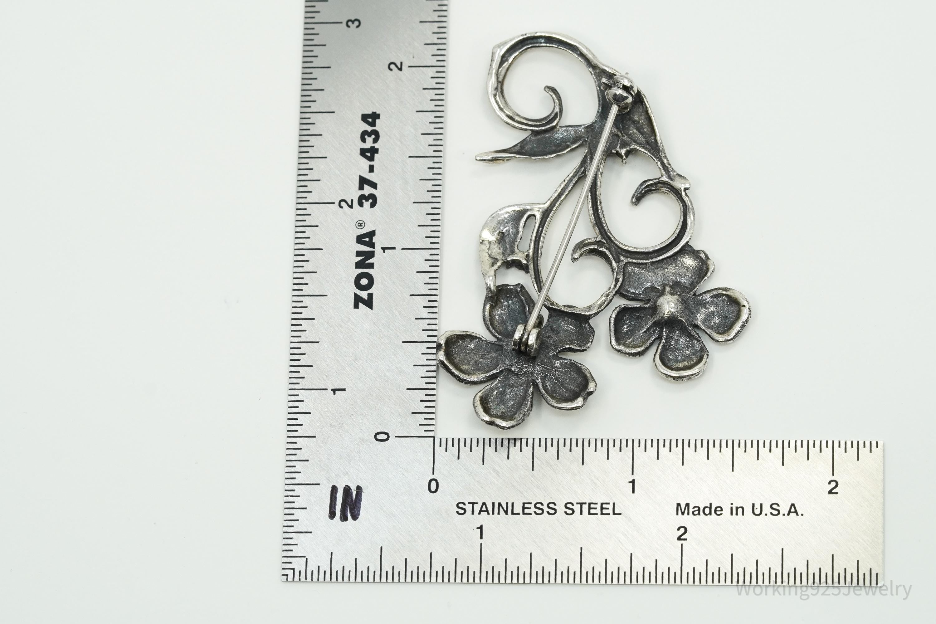 Vintage Floral Sterling Silver Brooch Pin