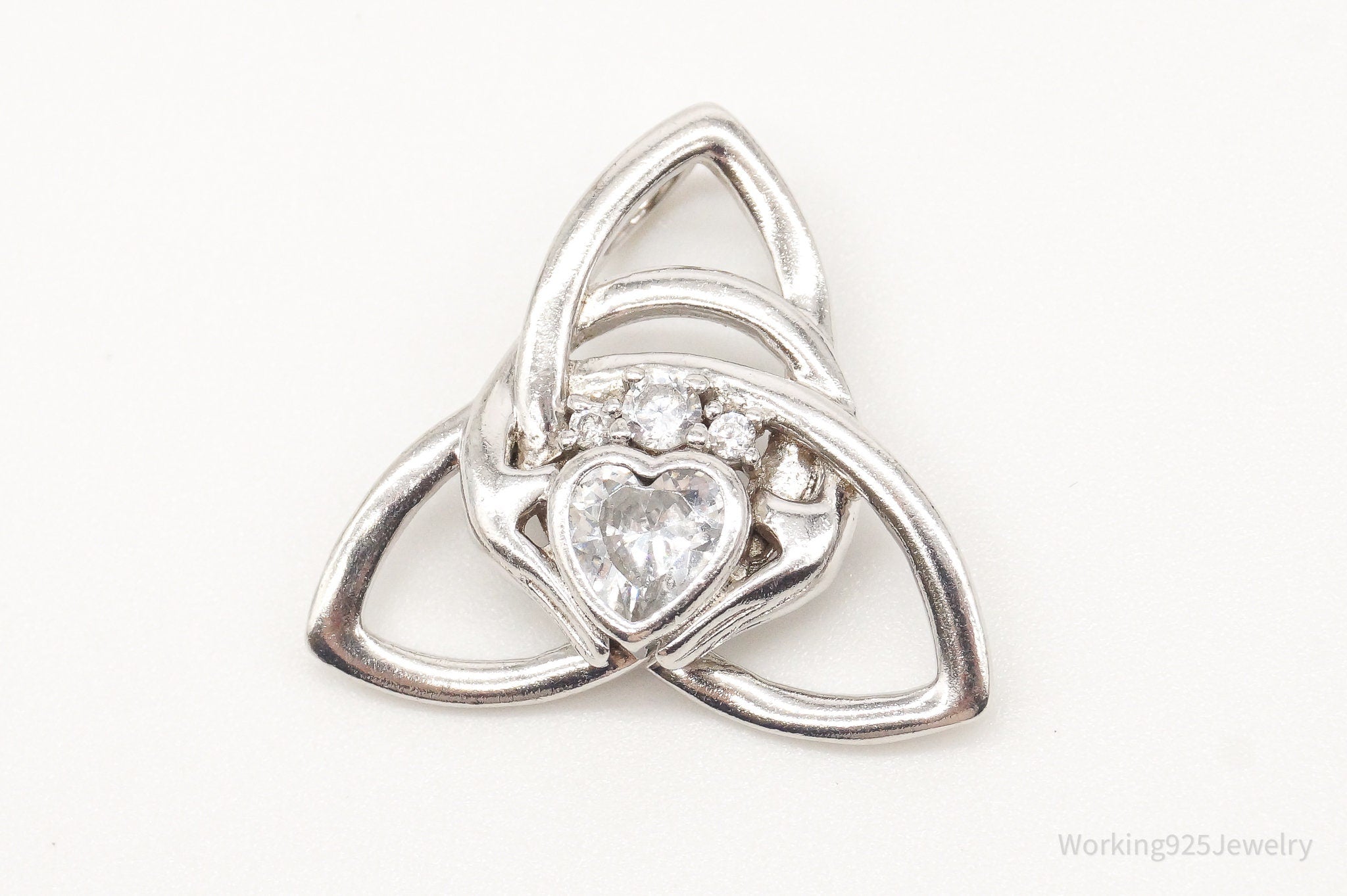 Vintage Triquetra Celtic Knot Cubic Zirconia Sterling Silver Pendant