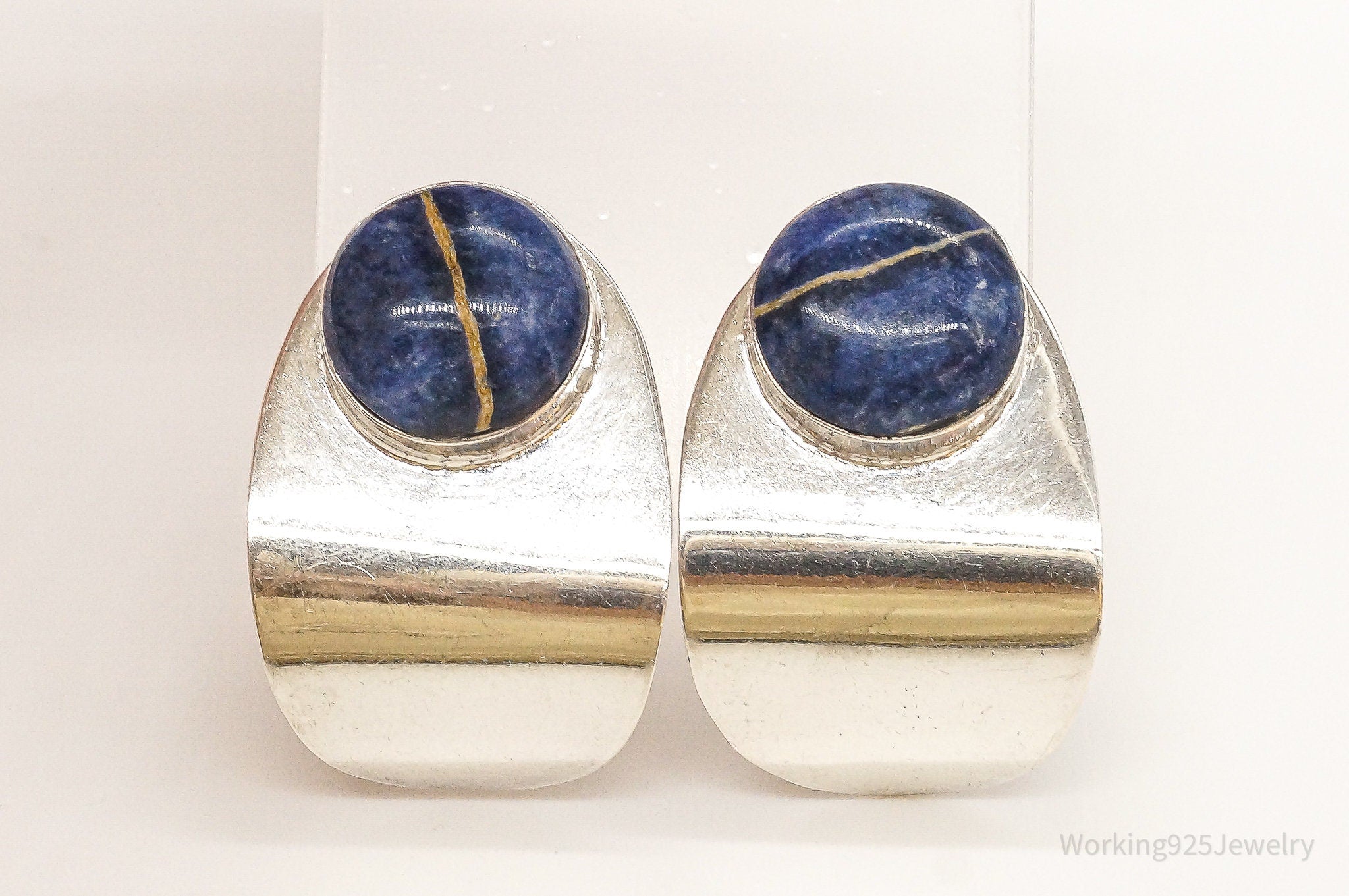 Vintage Mexico Sodalite Modernist Sterling Silver Earrings