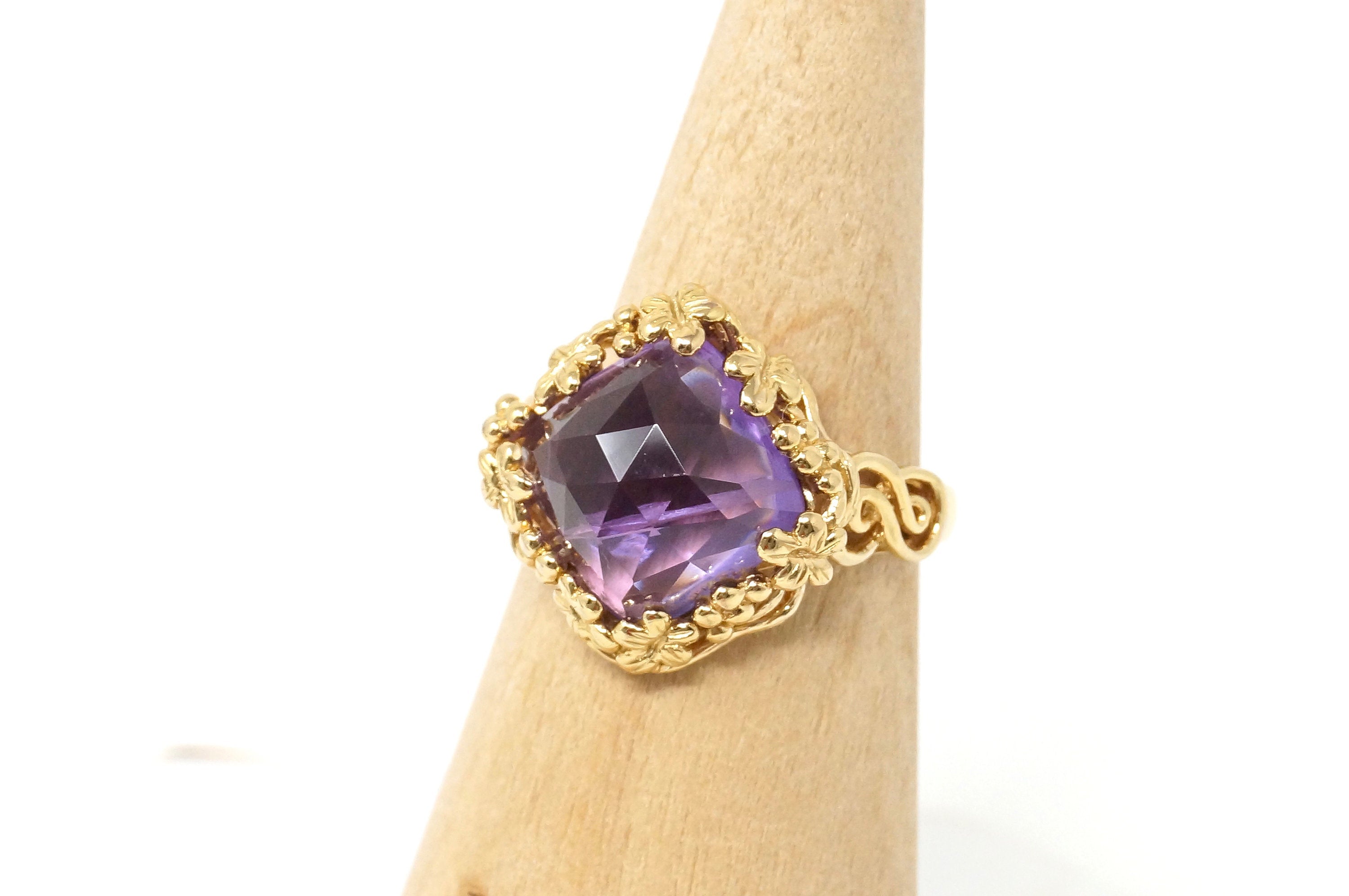 Vtg Art Nouveau Amethyst Flower Swirl Gold Vermeil Ring Sterling Silver Ring Sz9