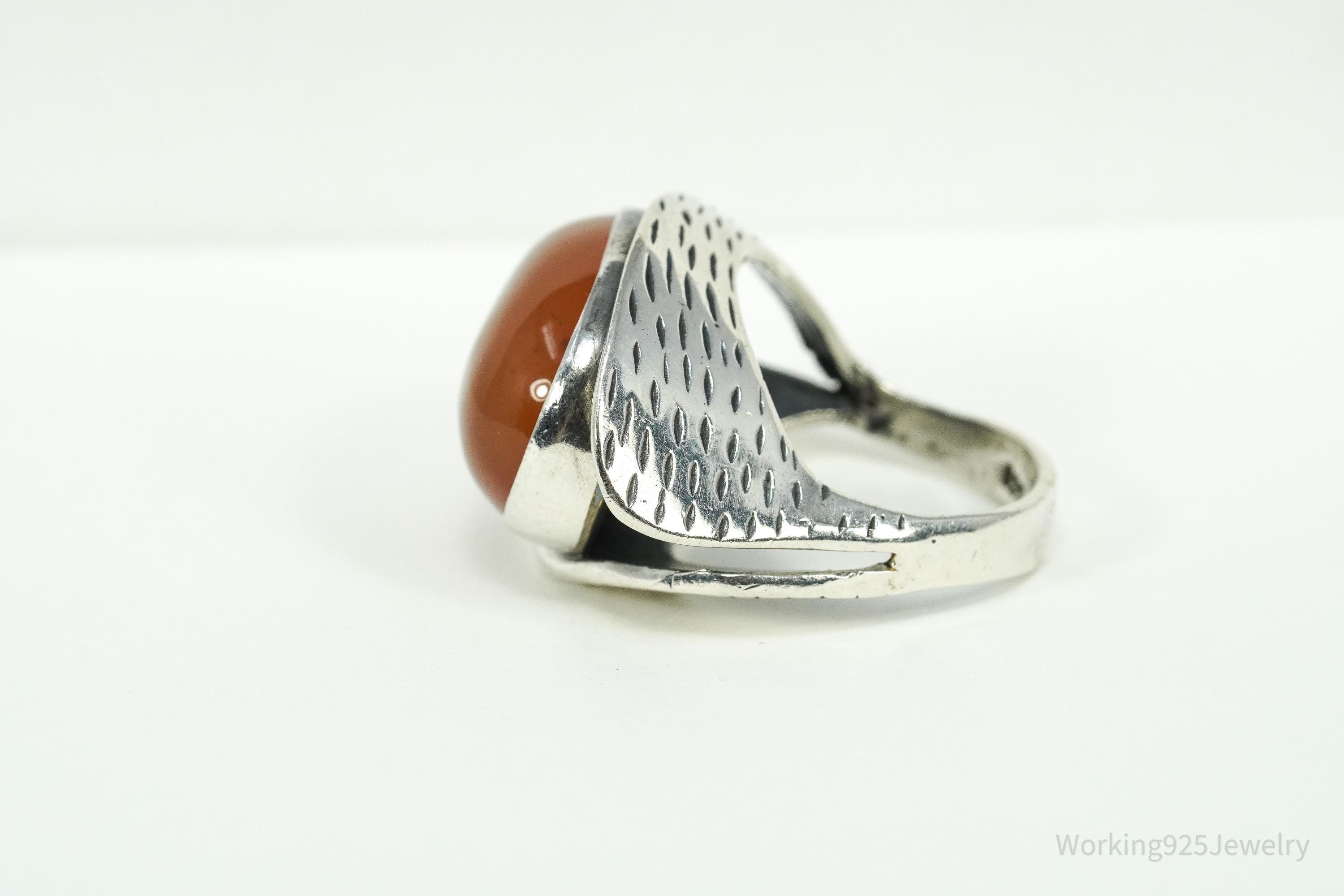 Vintage Large Carnelian Modernist Style Sterling Silver Ring - Size 6.25