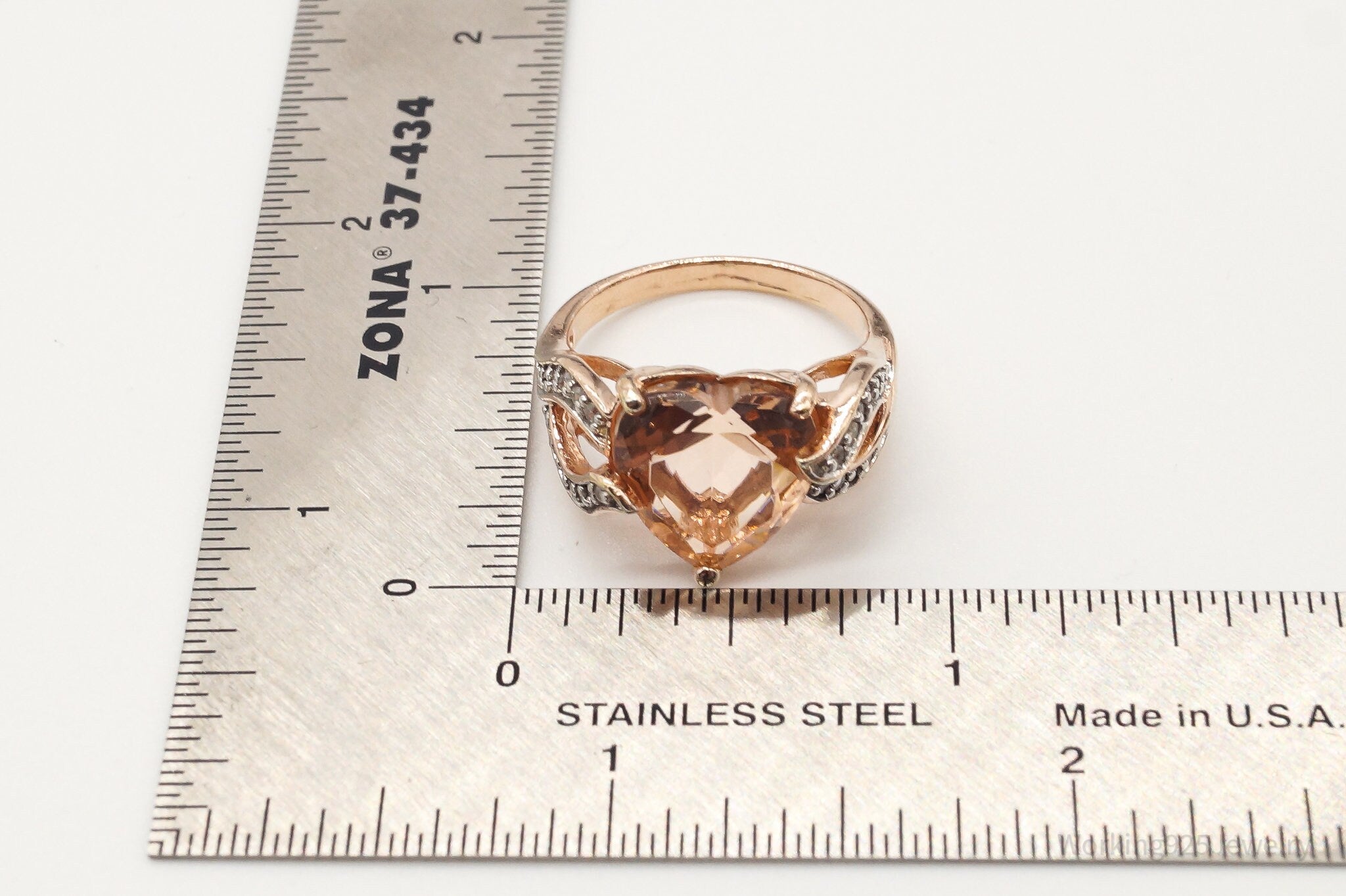 VTG Morganite Cubic Zirconia Rose Gold Vermeil Sterling Silver Ring SZ 8