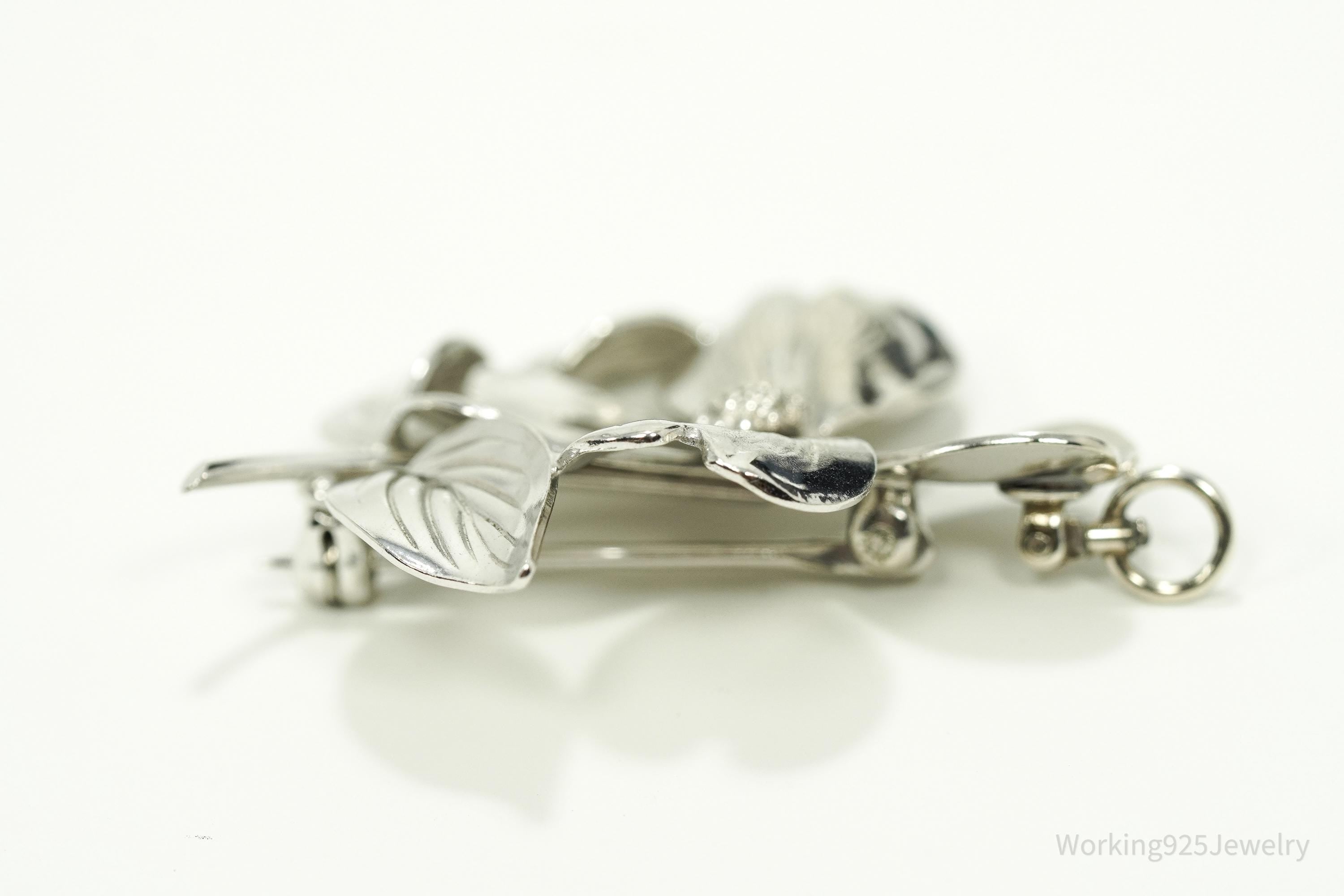 Vintage HSB Flower Sterling Silver Brooch Pin Pendant