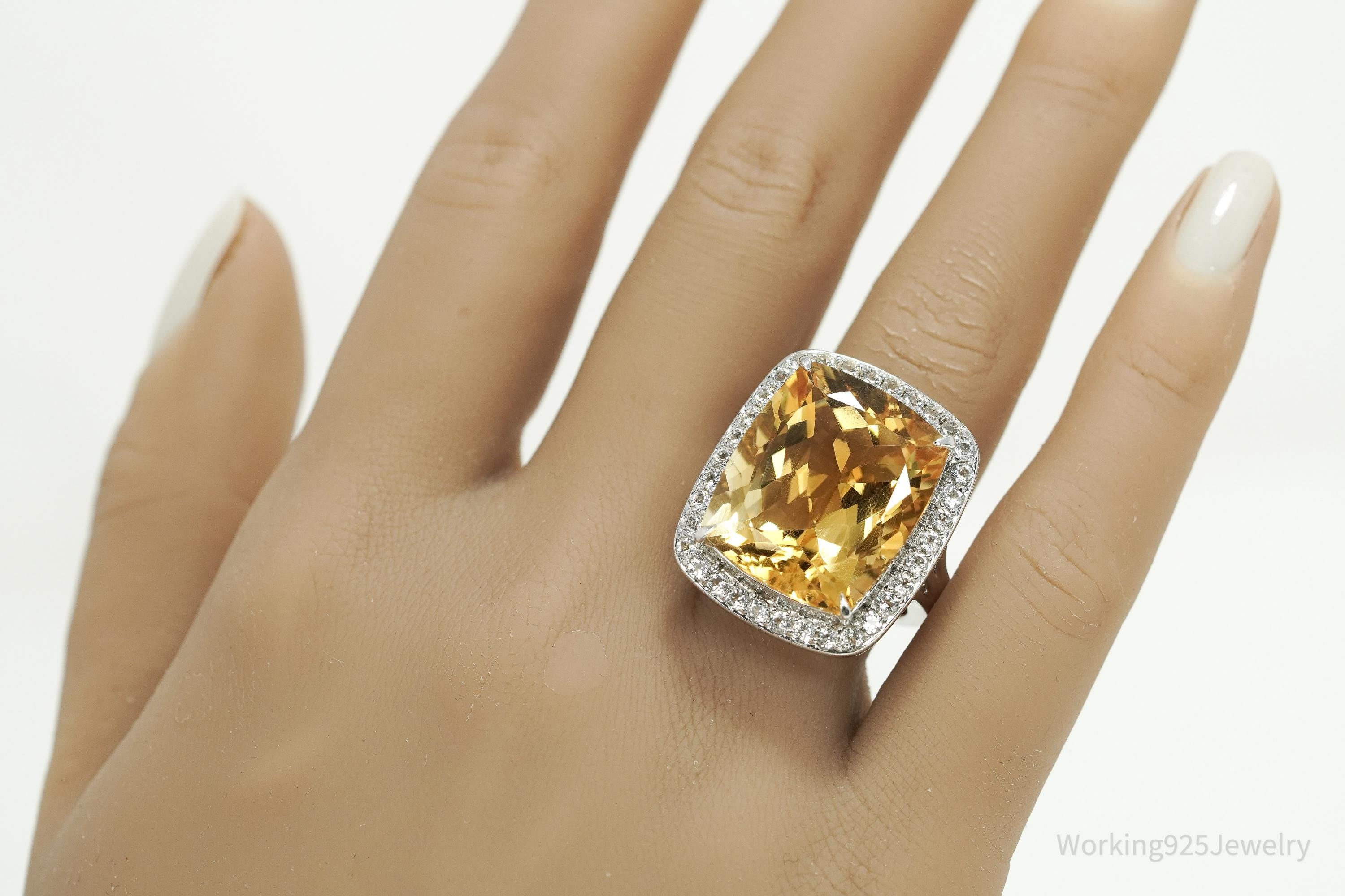 KHR Large Citrine & Cubic Zirconia Sterling Silver Ring Size 7.5