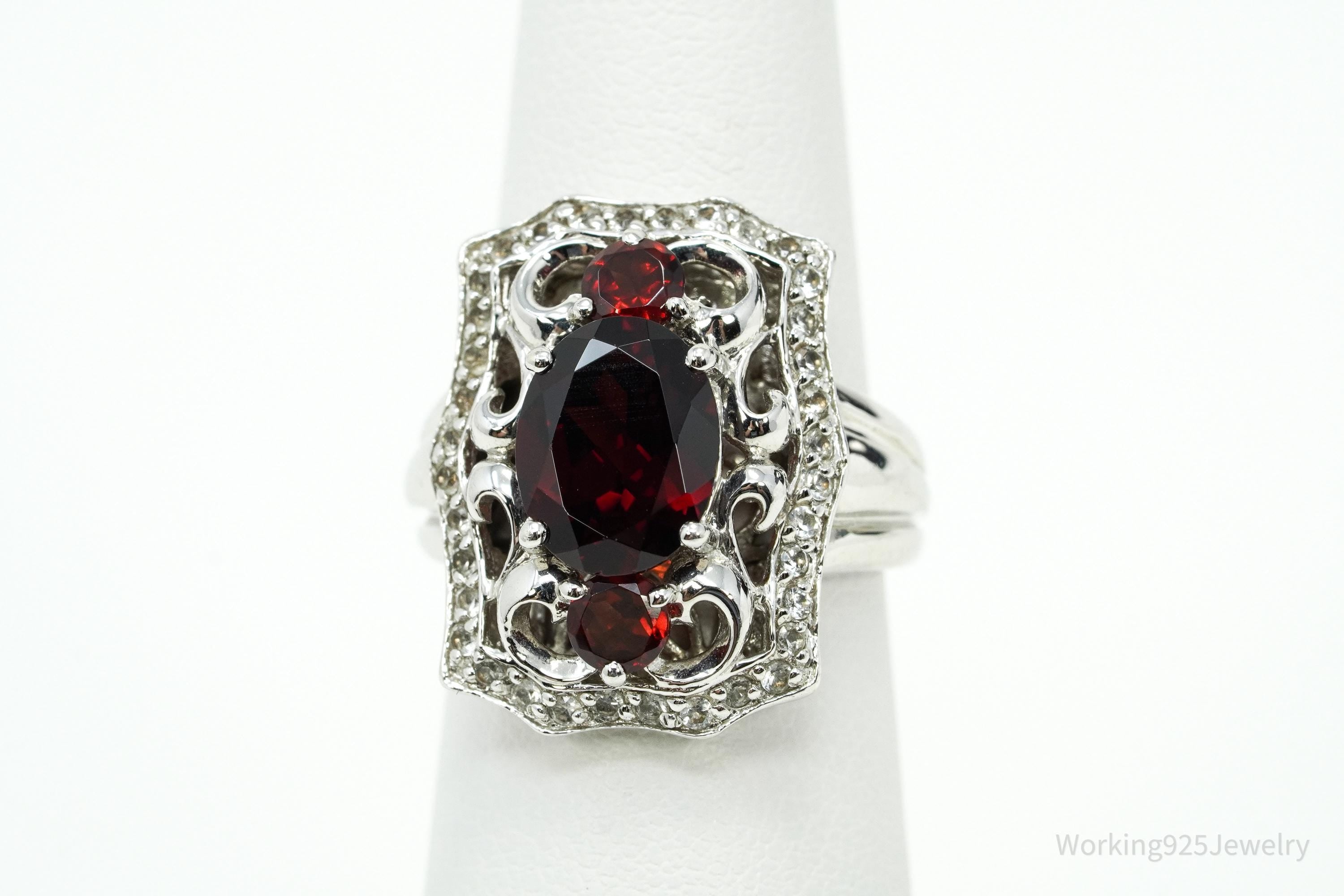 Victoria Wieck Garnet & White Topaz Sterling Silver Ring - Size 6