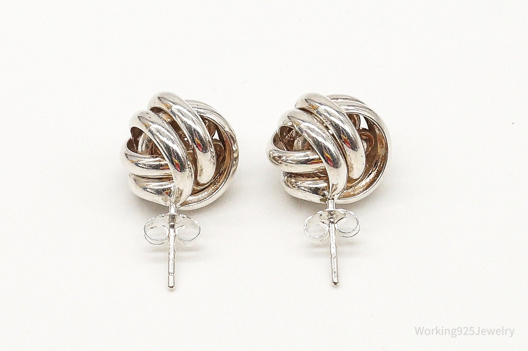 Vintage Sleek Modernist Knot Sterling Silver Earrings