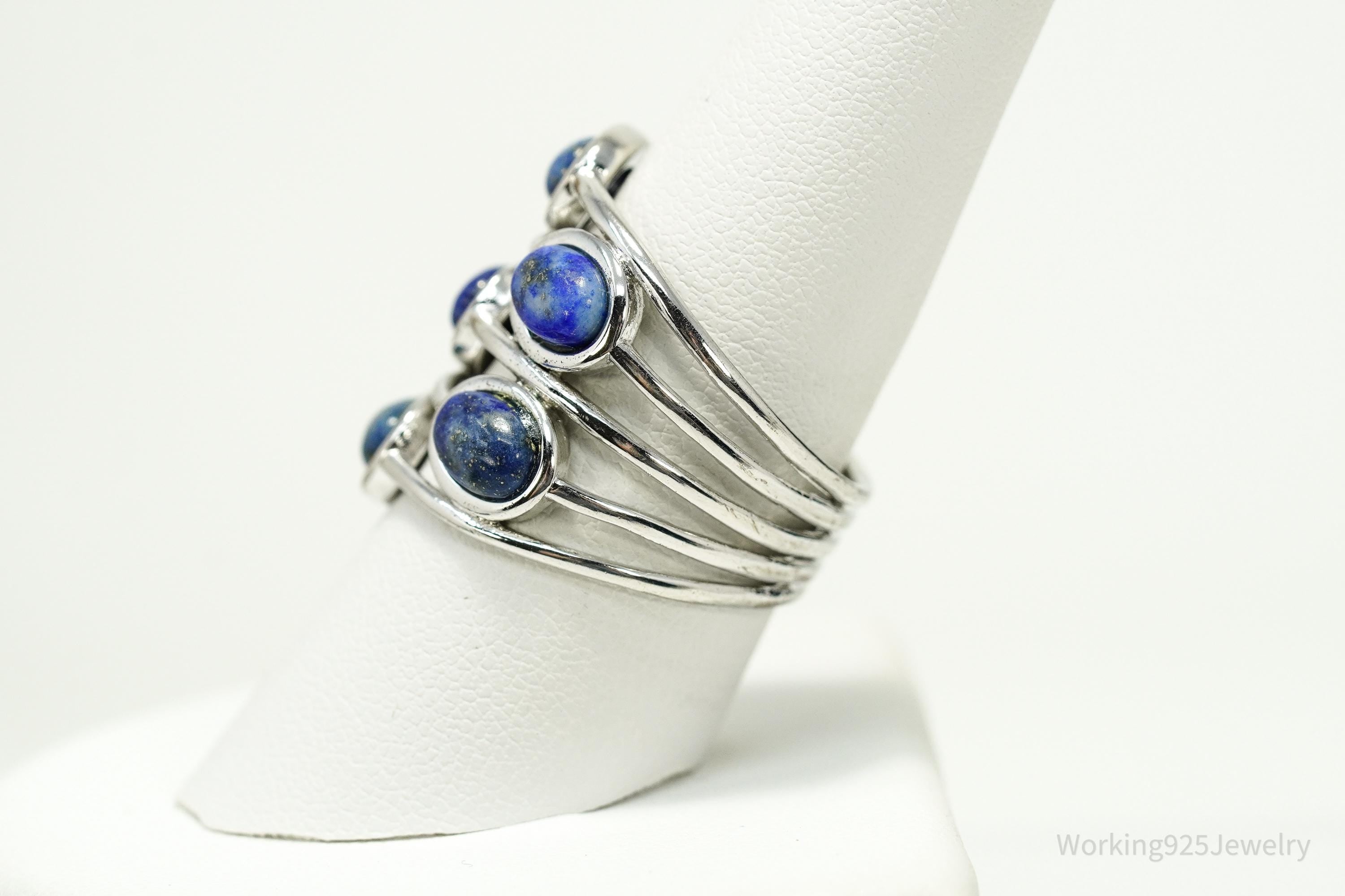 Vintage Lapis Lazuli Sterling Silver Plated Ring - Size 8.75
