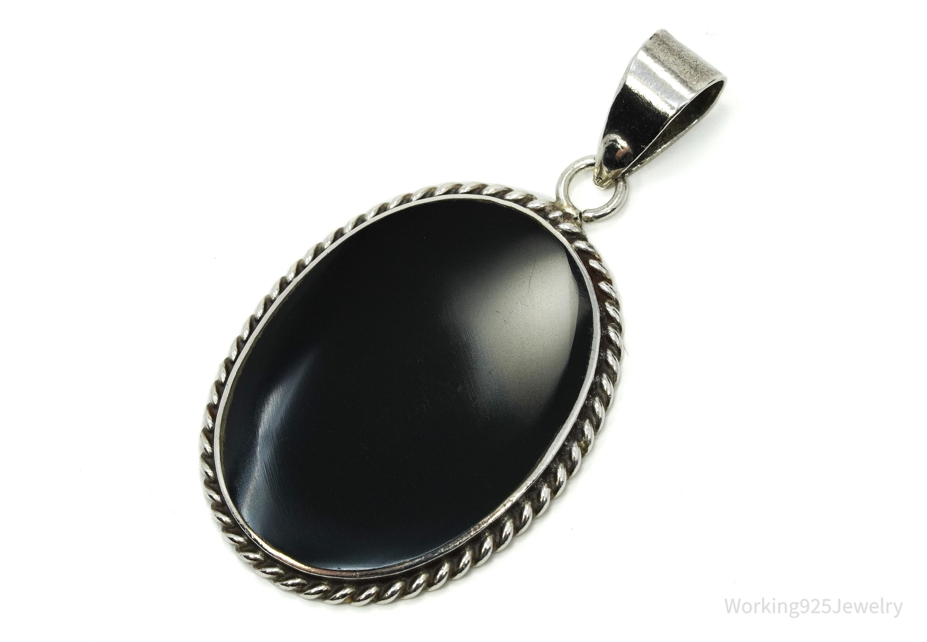Vintage Black Onyx Sterling Silver Necklace Pendant