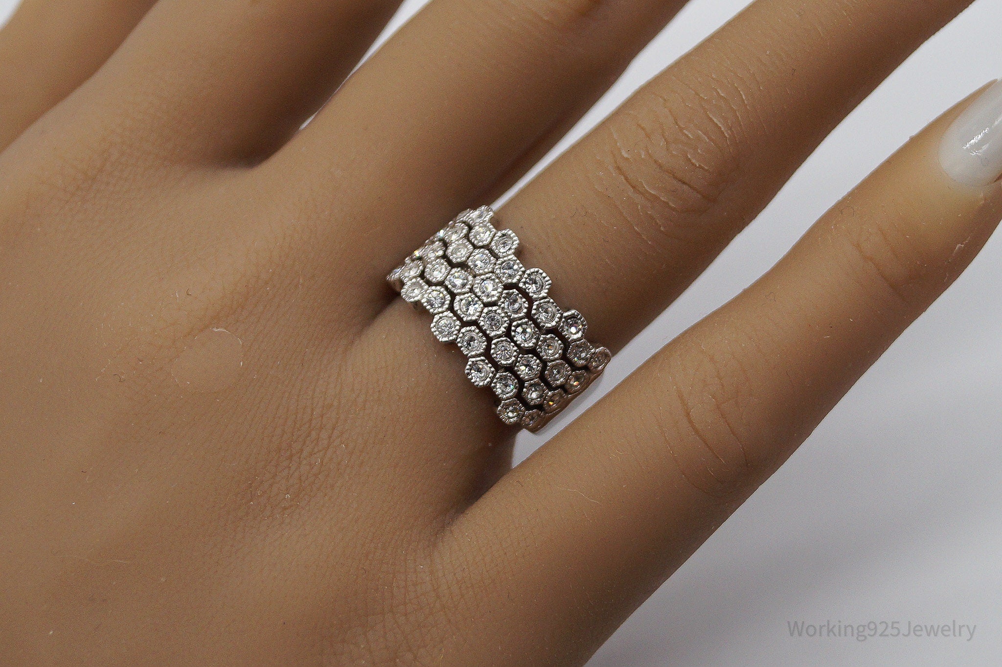 Vintage Designer HAN Clear Stone Sterling Silver Ring - Size 7