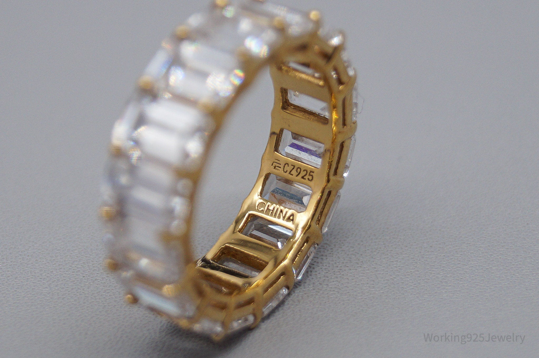 Vintage Cubic Zirconia Platinum Clad Gold Vermeil Sterling Silver Ring - Size 6.25