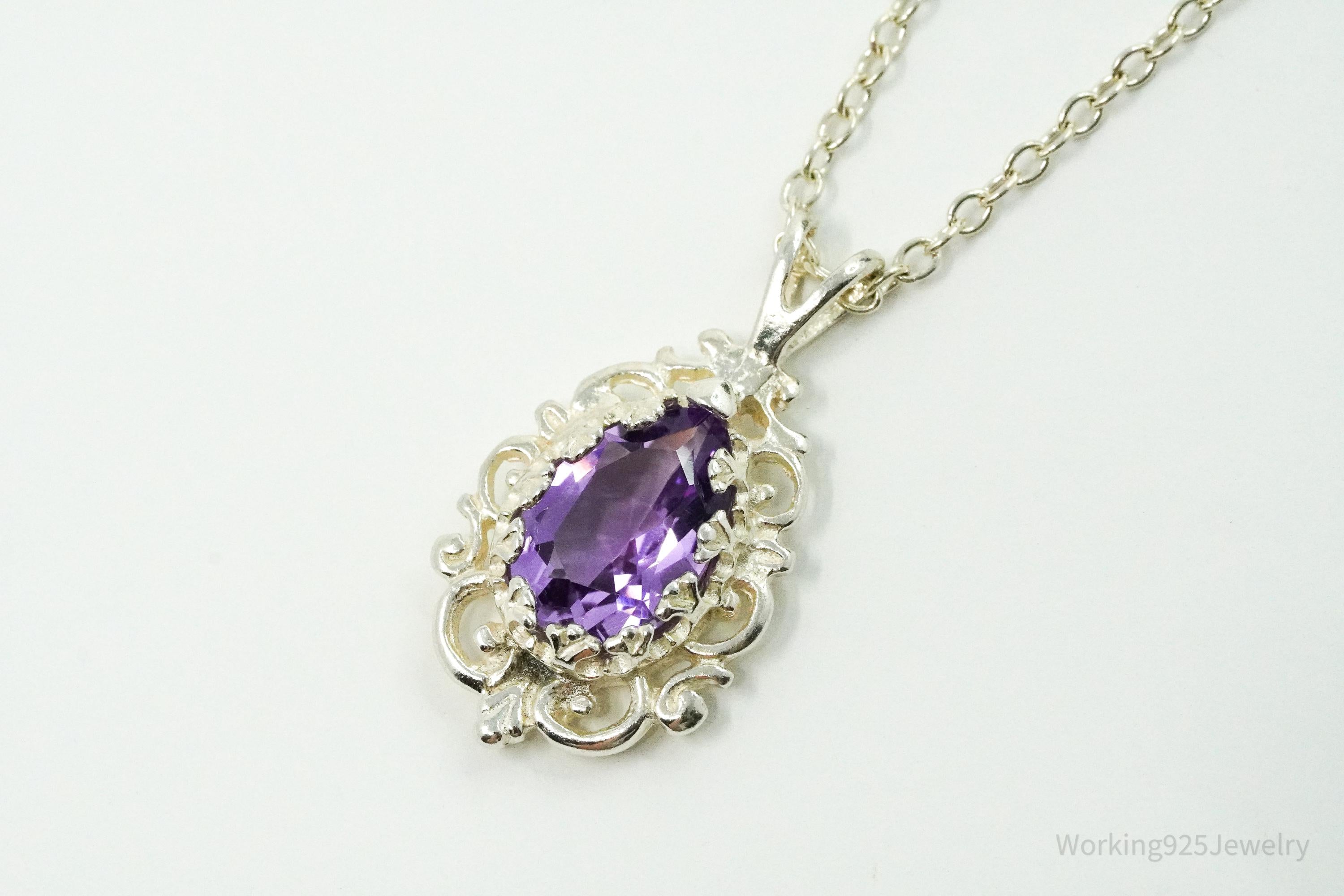 Vintage Amethyst Sterling Silver Chain Necklace 16"