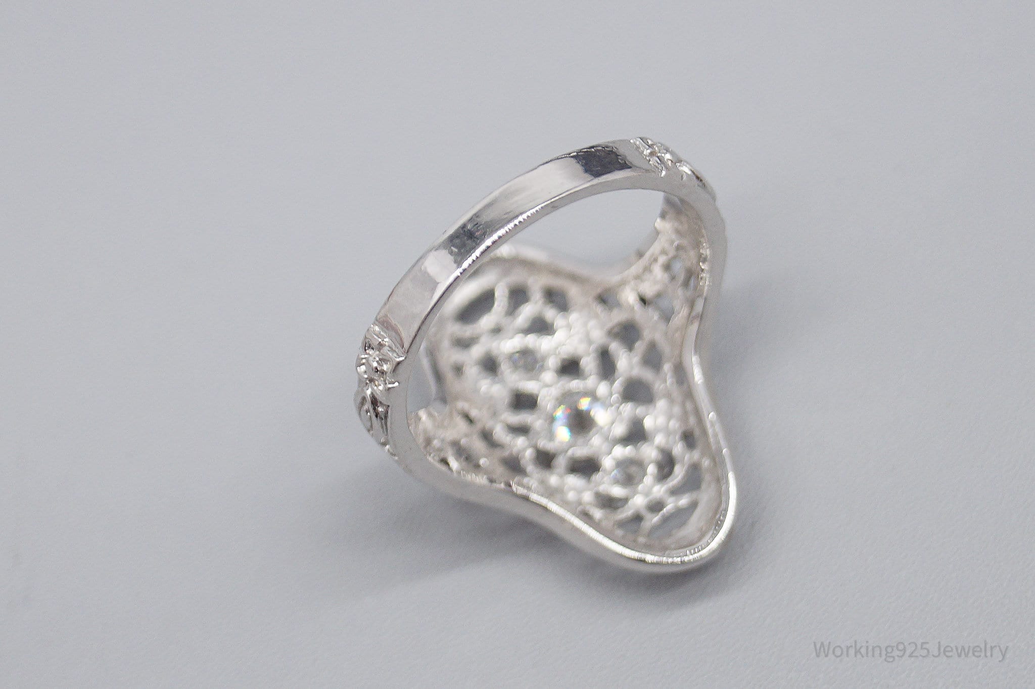 Vintage Cubic Zirconia Sterling Silver Ring - Size 7