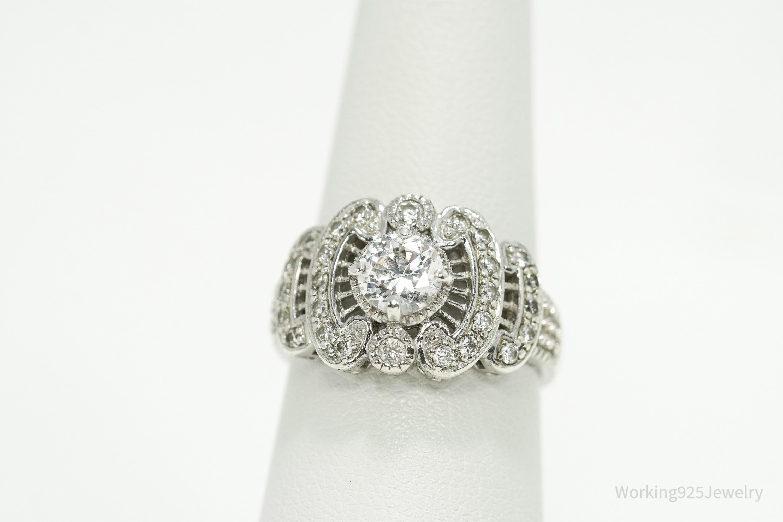 Vintage Cubic Zirconia Sterling Silver Ring - Size 7.25