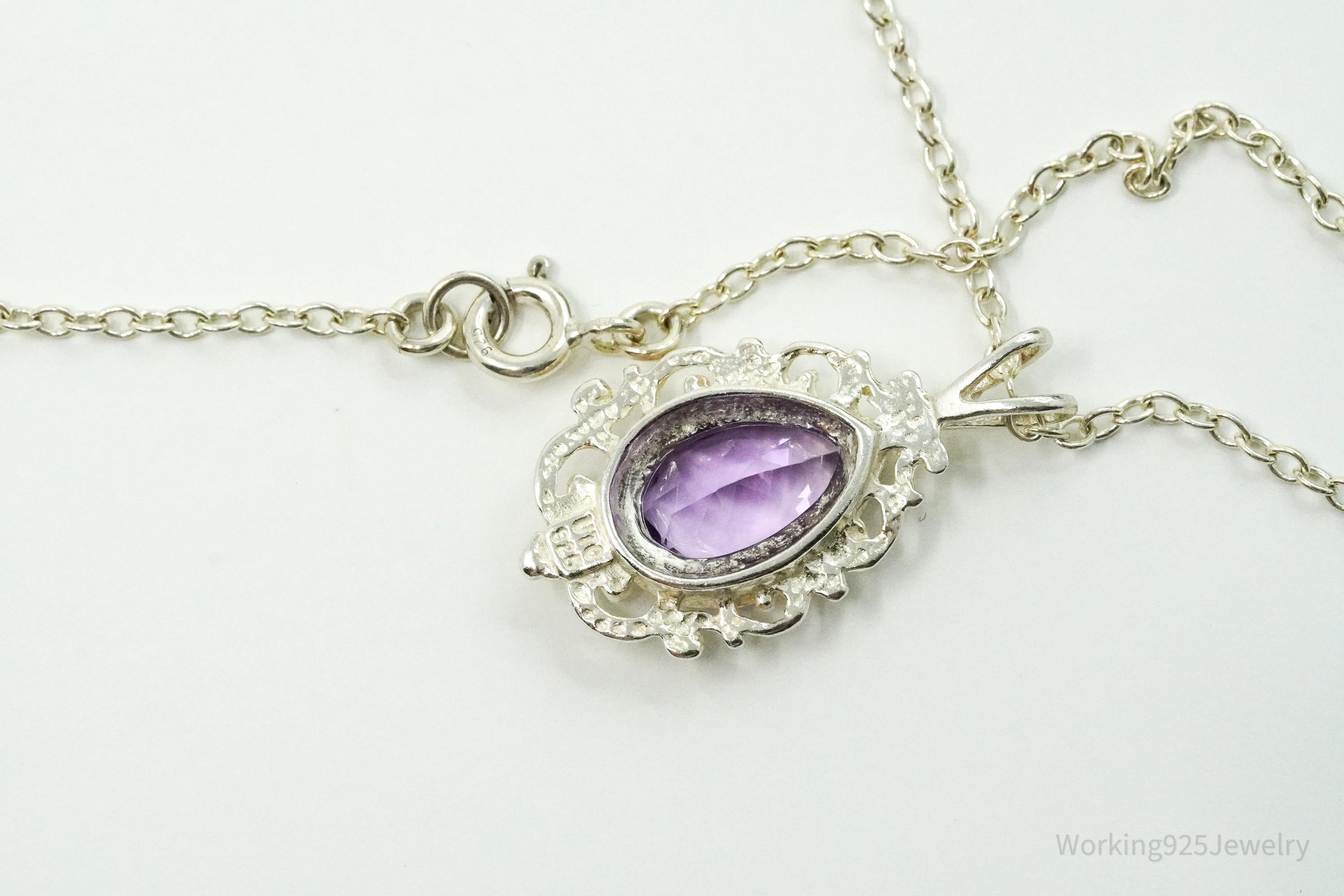 Vintage Amethyst Sterling Silver Chain Necklace 16"
