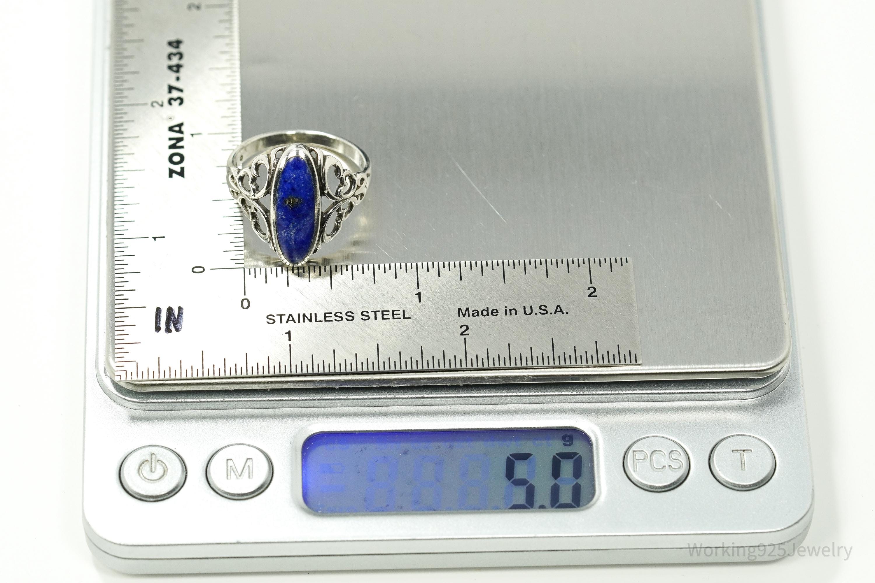 Vintage Designer Kabana Lapis Lazuli Sterling Silver Ring - Size 9