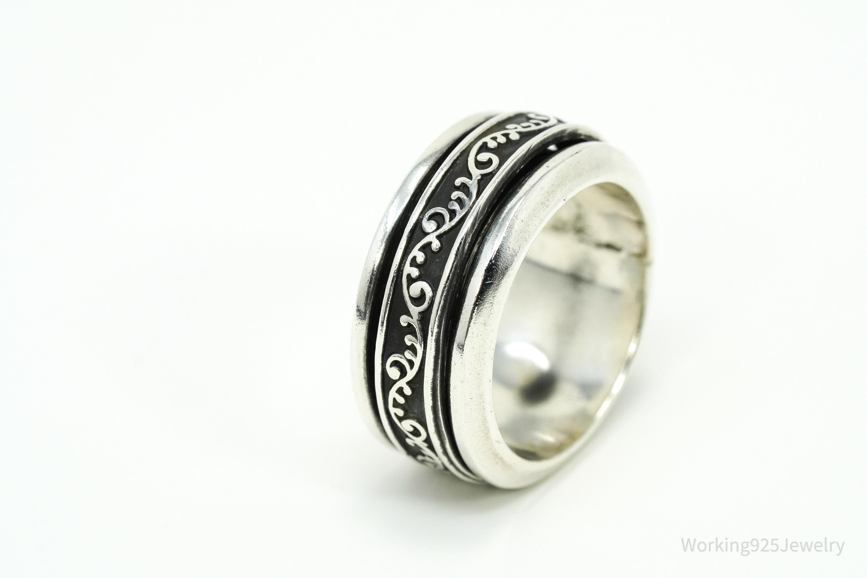 Vintage Vine Design Sterling Silver Spinner Ring - Size 7.25