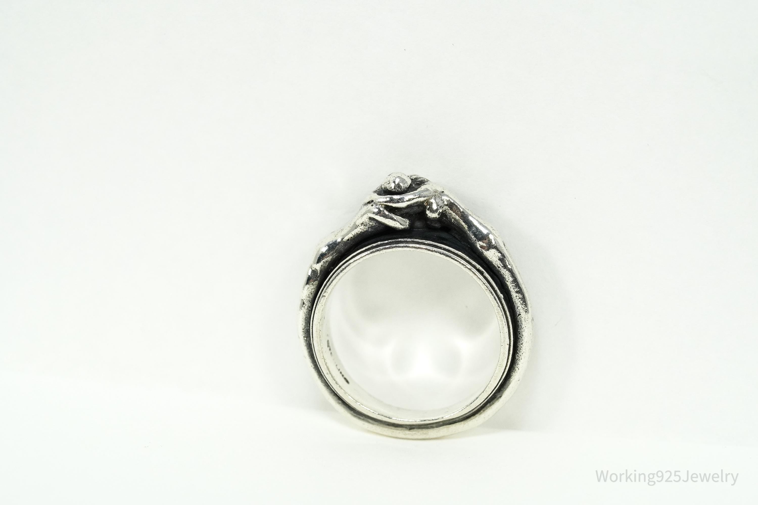 Vintage Kissing Couple Lovers Sex Sterling Silver Ring - Size 6.5