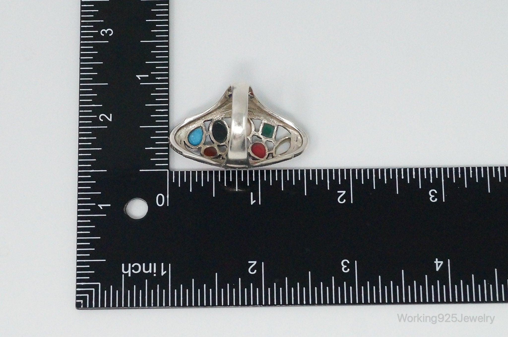 Vintage Multi Gemstone Sterling Silver Ring - Size 11