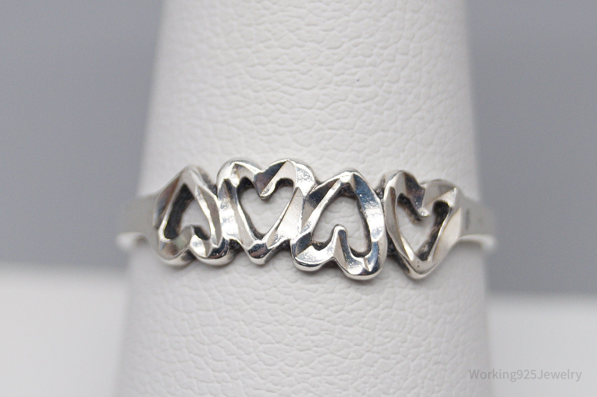 Vintage Open Heart Pattern Sterling Silver Band Ring - Size 9