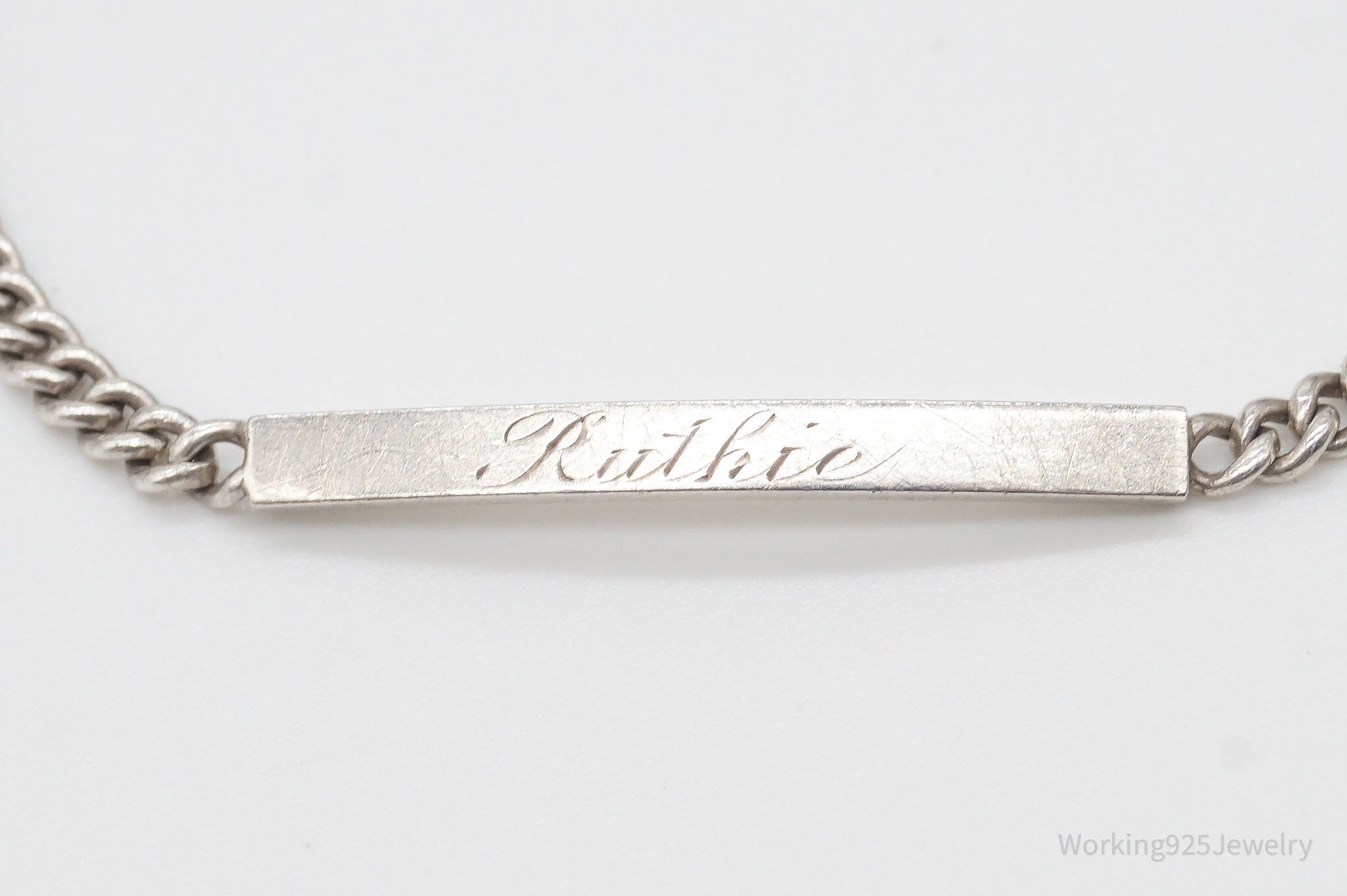 Antique "Ruthie" Engraved Name ID Bar Sterling Silver Bracelet