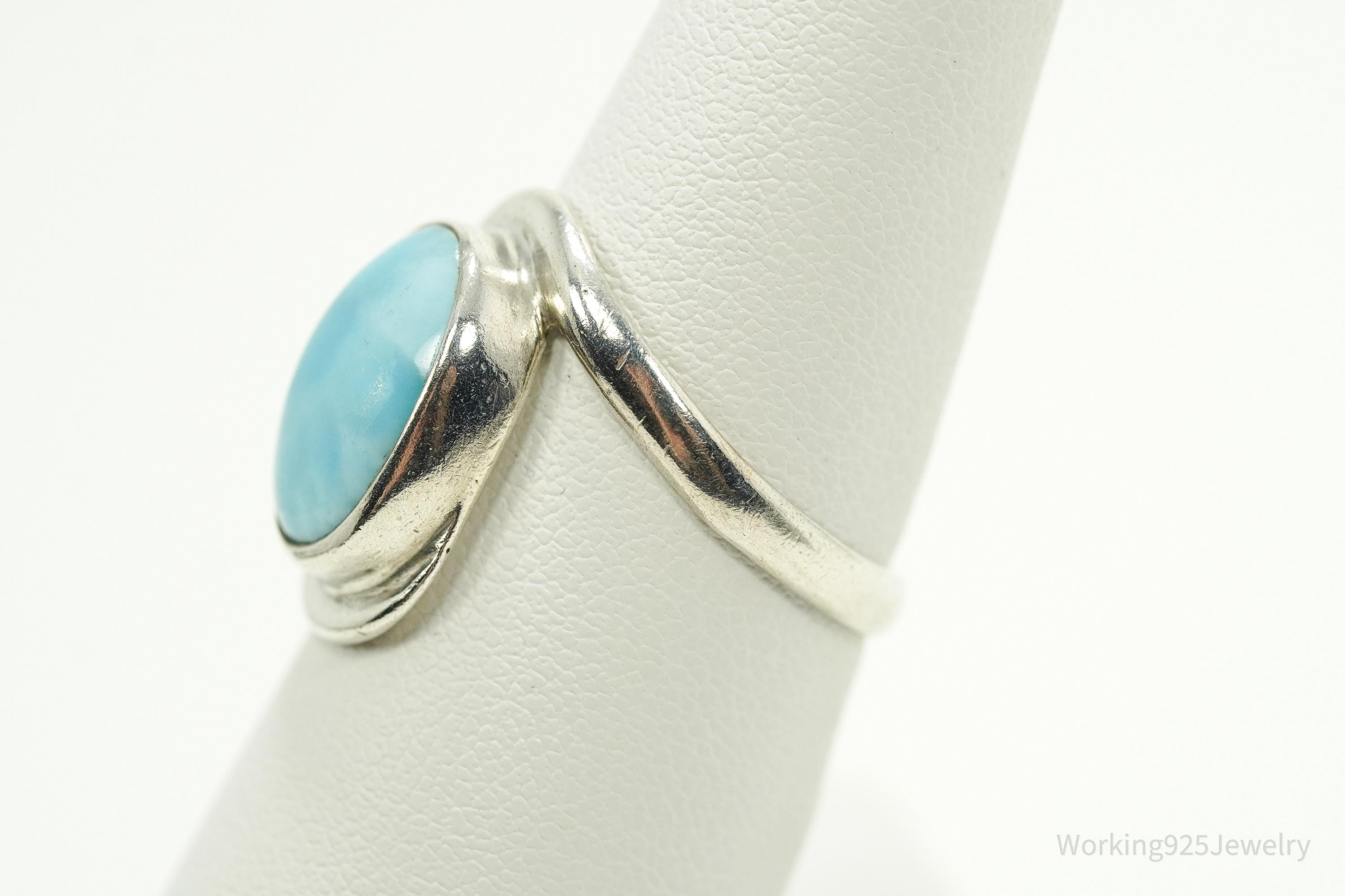 Vintage Blue Larimar Sterling Silver Ring - Size 8