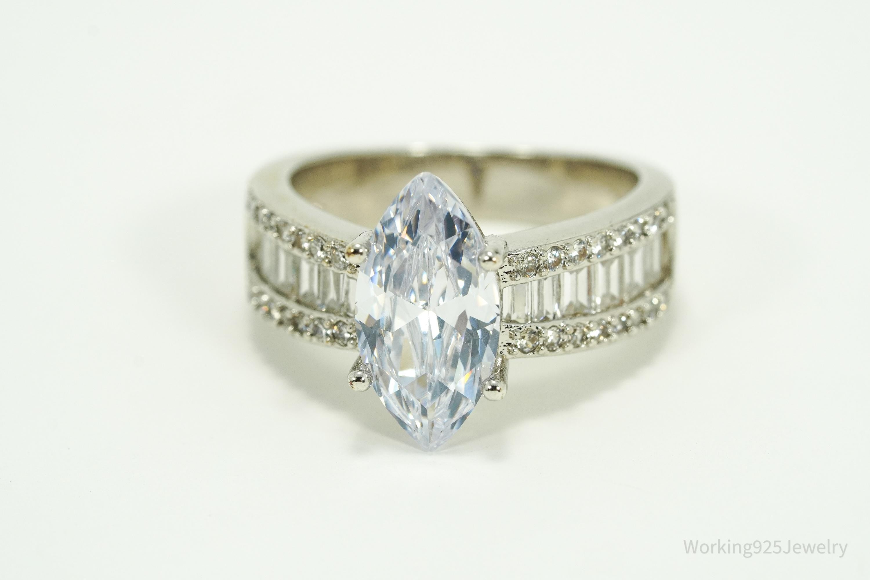 Vintage Faux Diamond Sterling Silver Plated Ring - Size 6.75