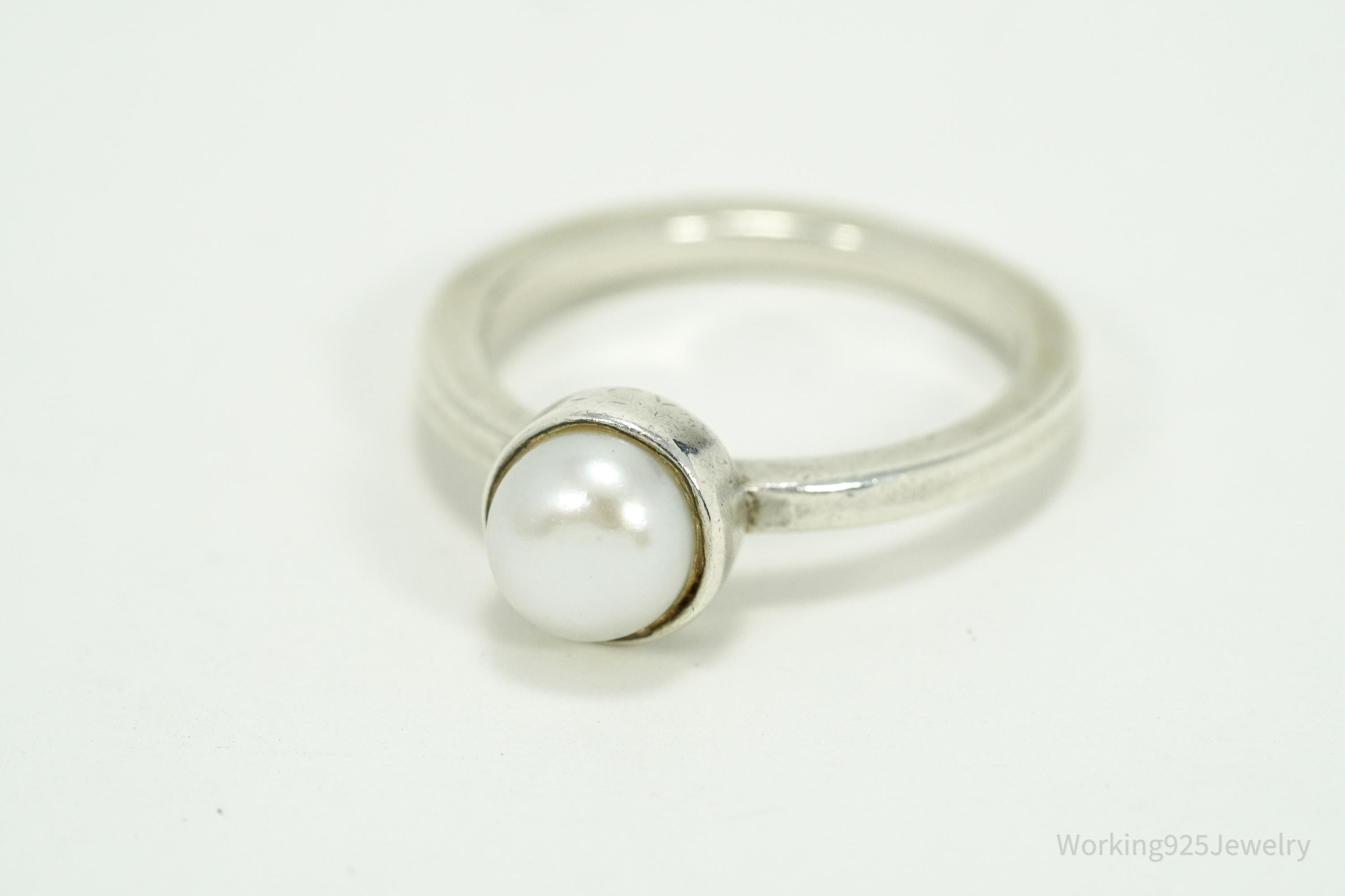 Vintage Pearl Sterling Silver Ring - Size 5