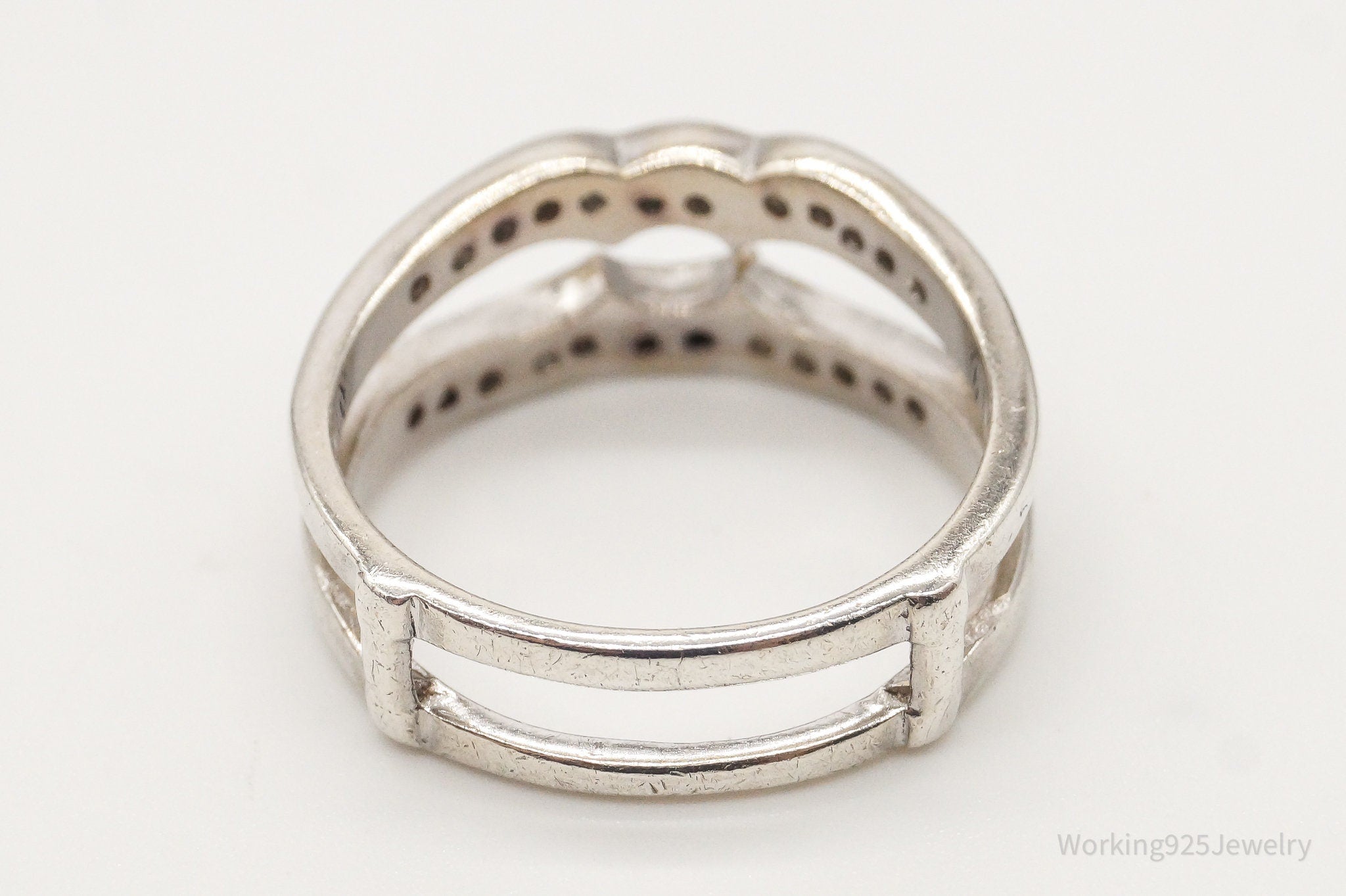 Vintage Cubic Zirconia Sterling Silver Wedding Ring Guard - Size 8.25