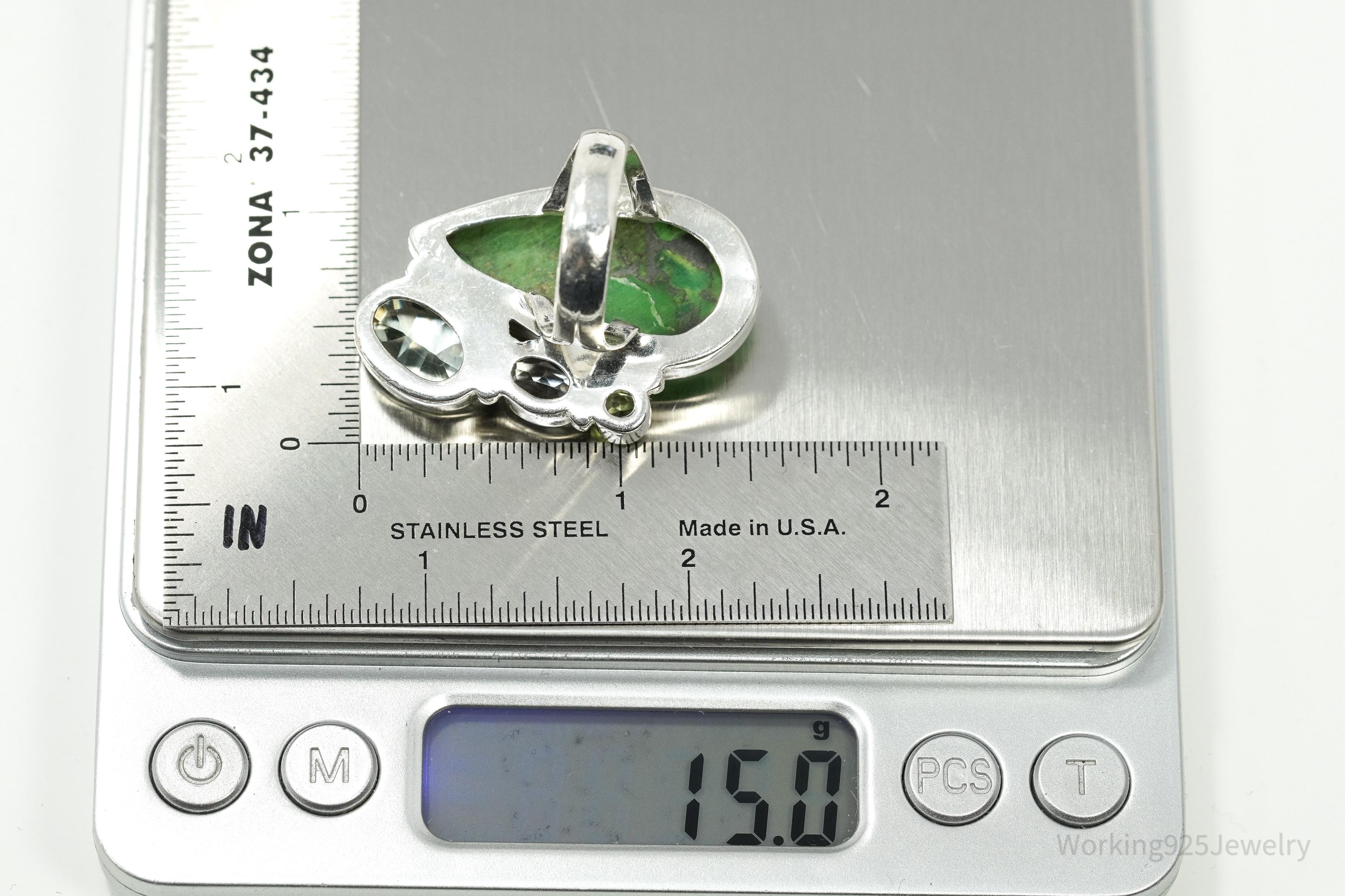 Vintage Green Mojave Turquoise Multi Gemstone Sterling Silver Ring - Size 8.5