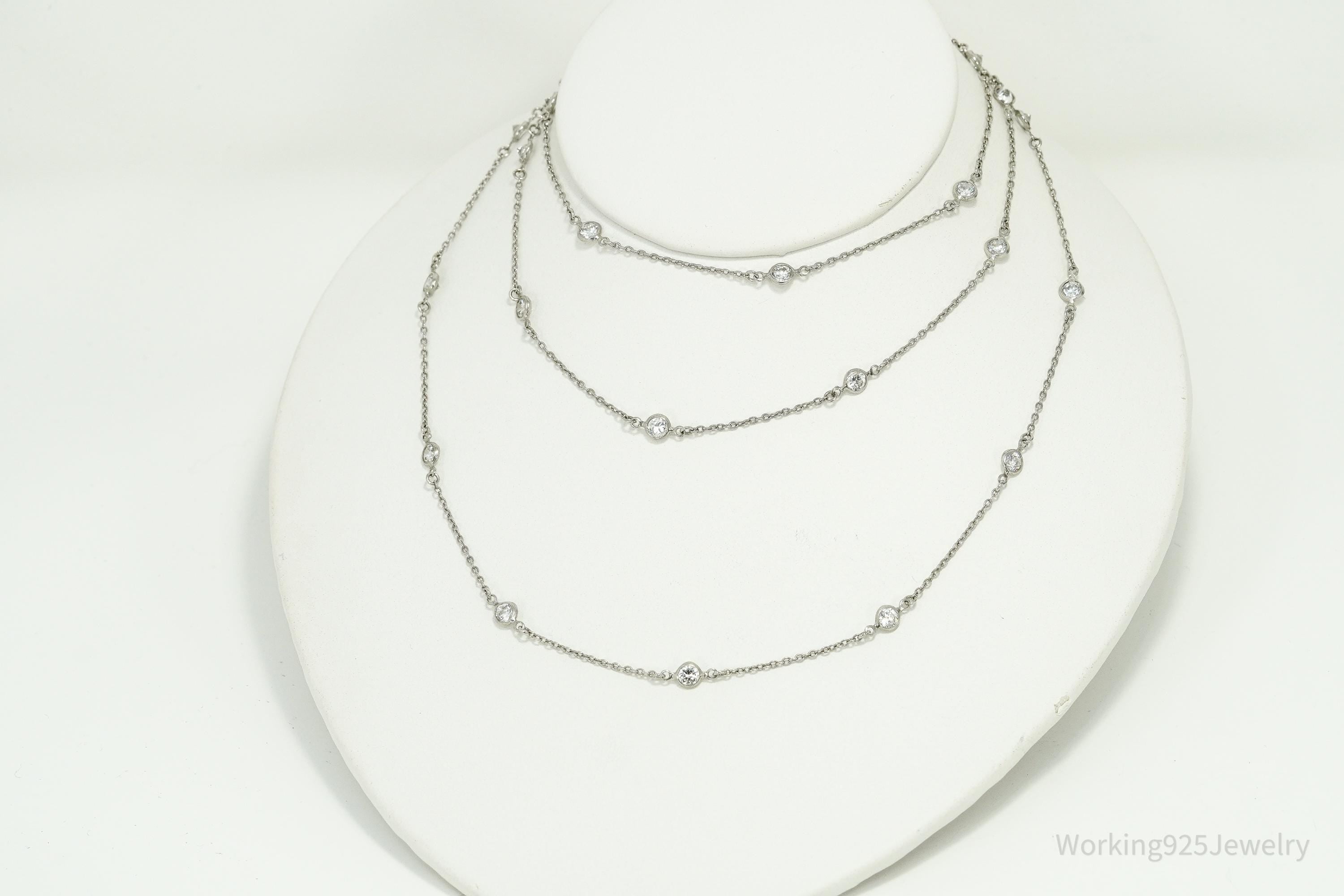 Vintage Cubic Zirconia Sterling Silver Necklace 40"