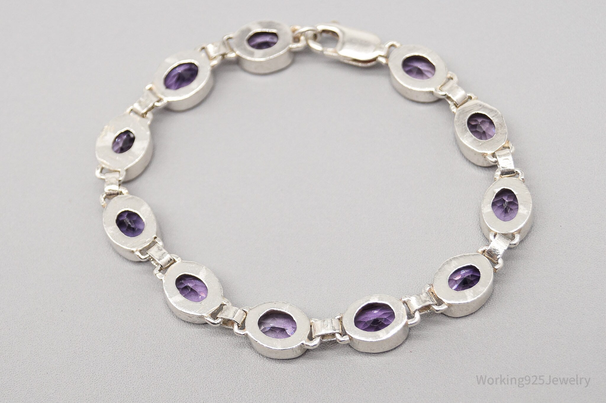 Vintage Purple Amethyst Sterling Silver Bracelet - 6 7/8"