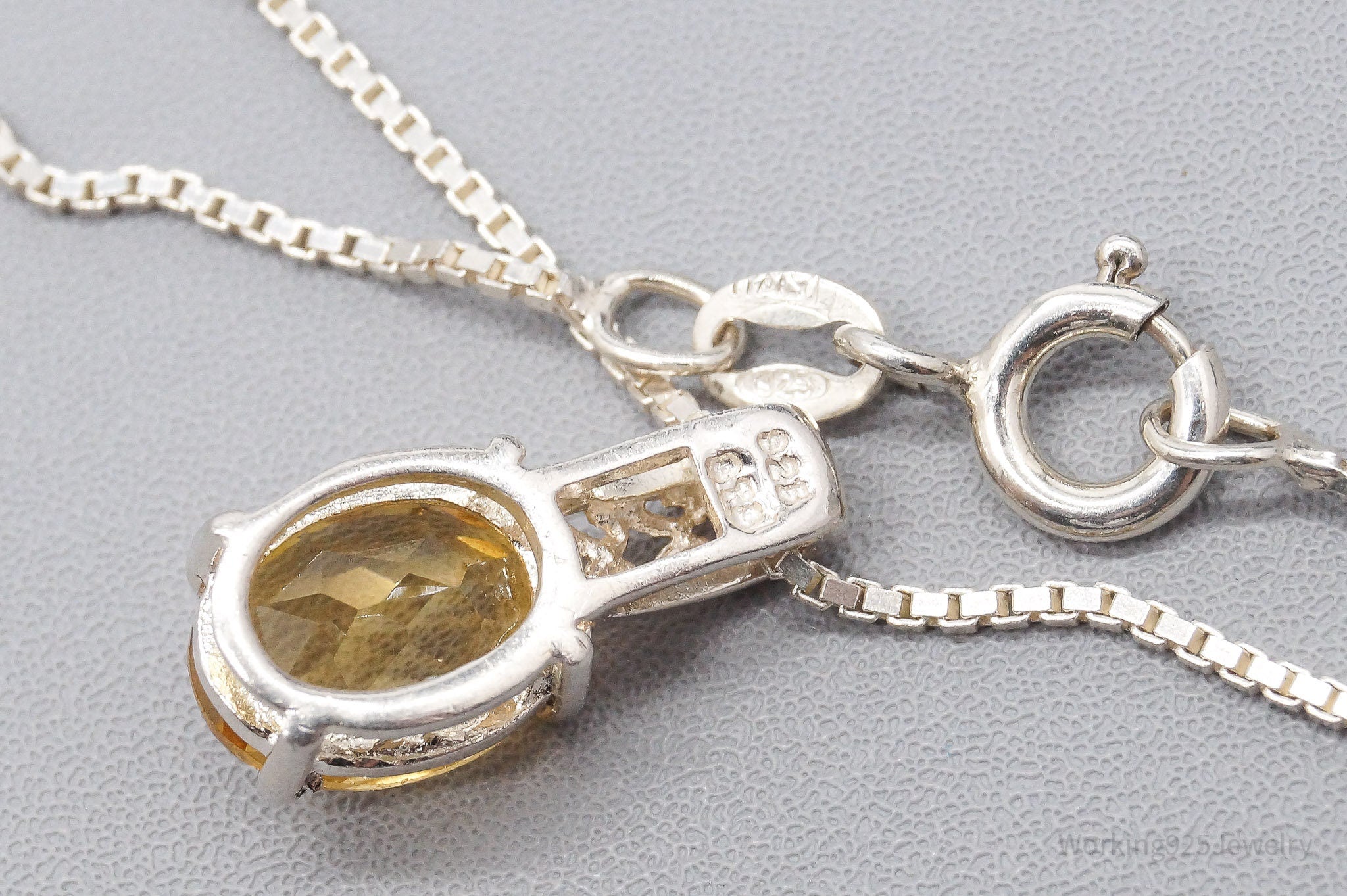 Vintage Large Citrine Sterling Silver Necklace 16"