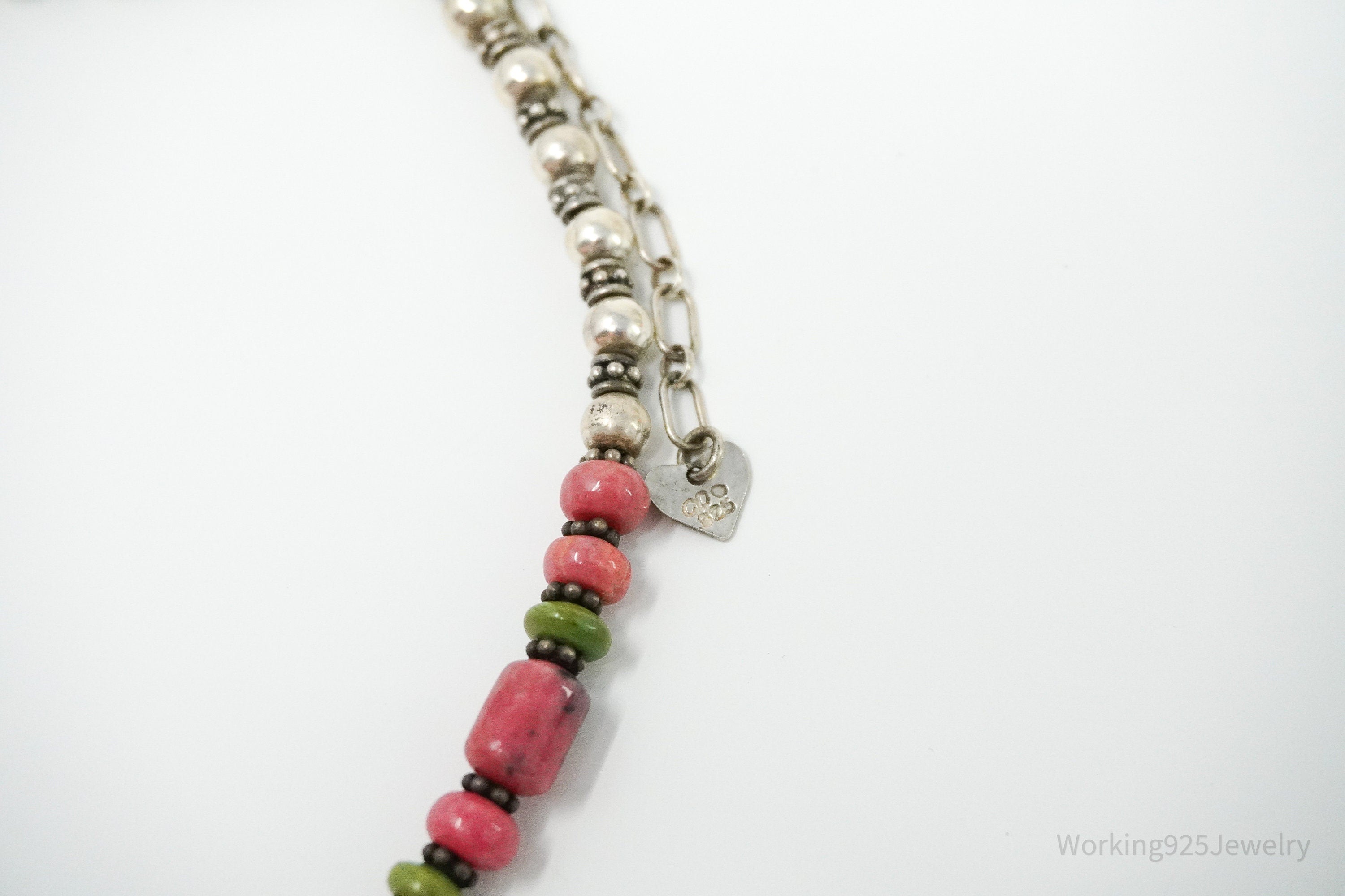 Vintage Western Rhodonite & Turquoise Bead Sterling Silver Necklace 19"