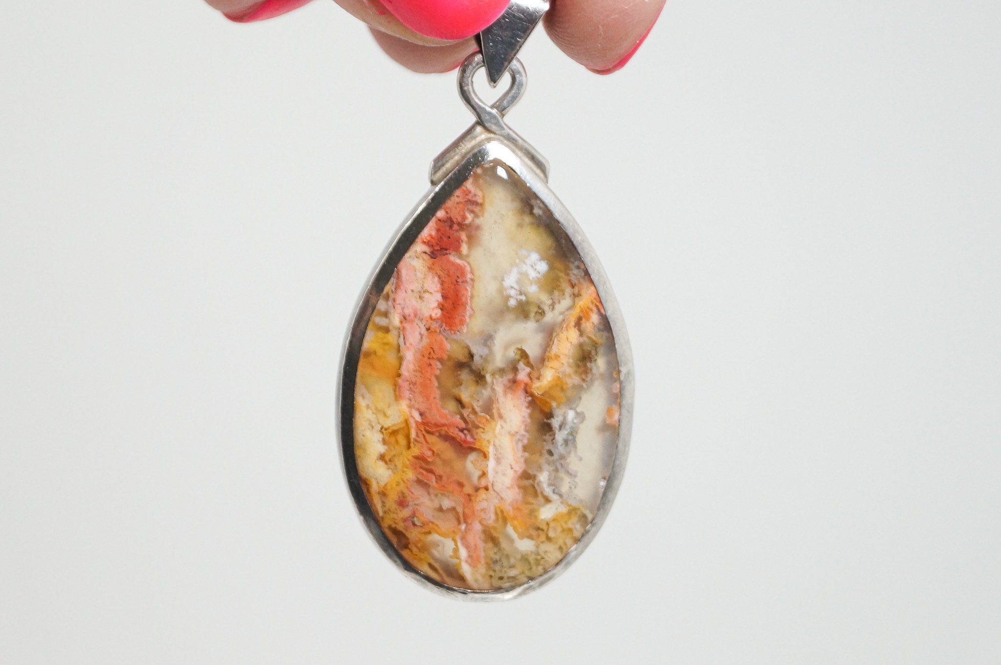 Vintage Plume Agate Sterling Silver Necklace Pendant