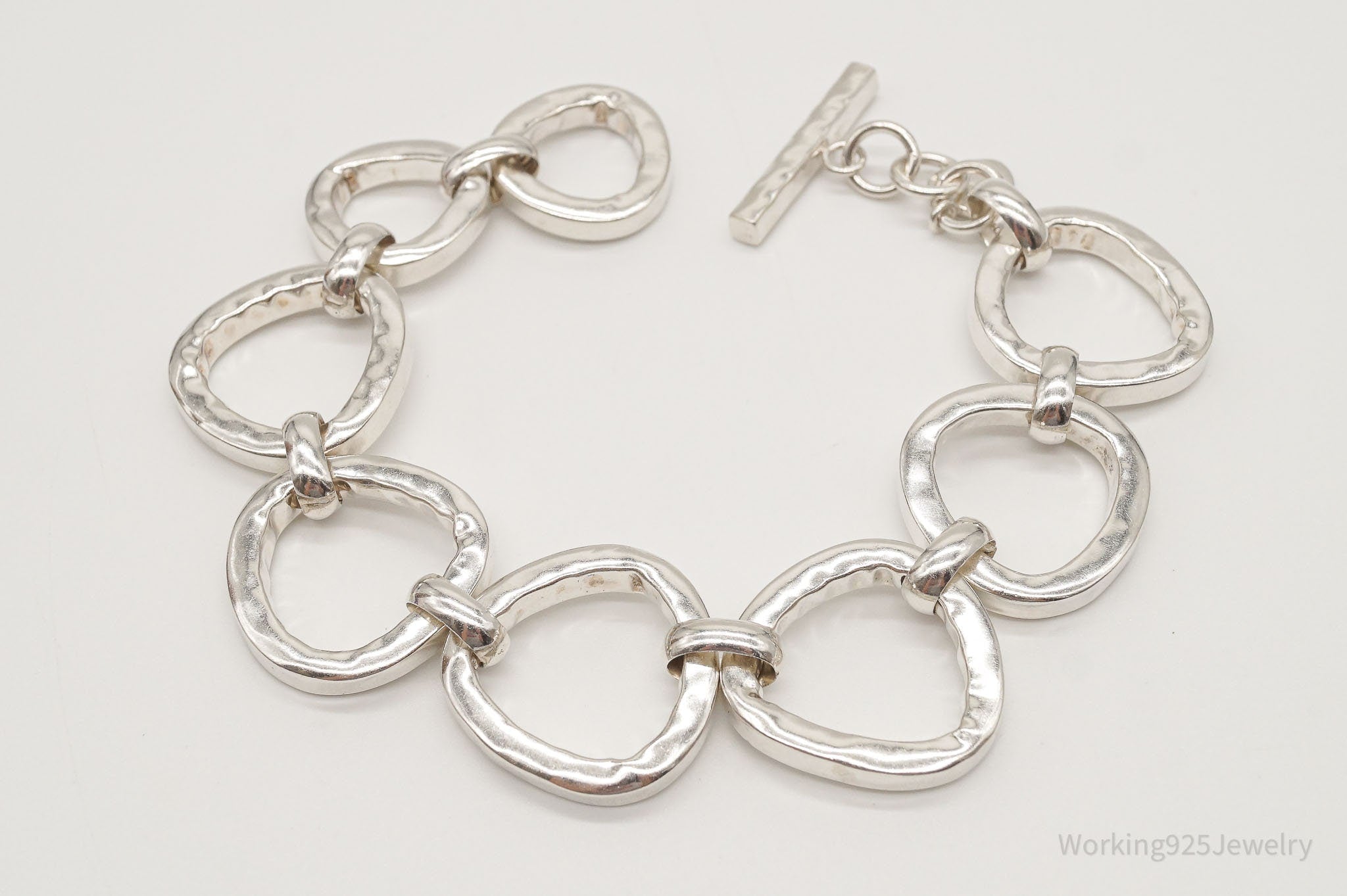 Designer Silpada "Silver Rush" Hammered Link Sterling Silver Toggle Bracelet