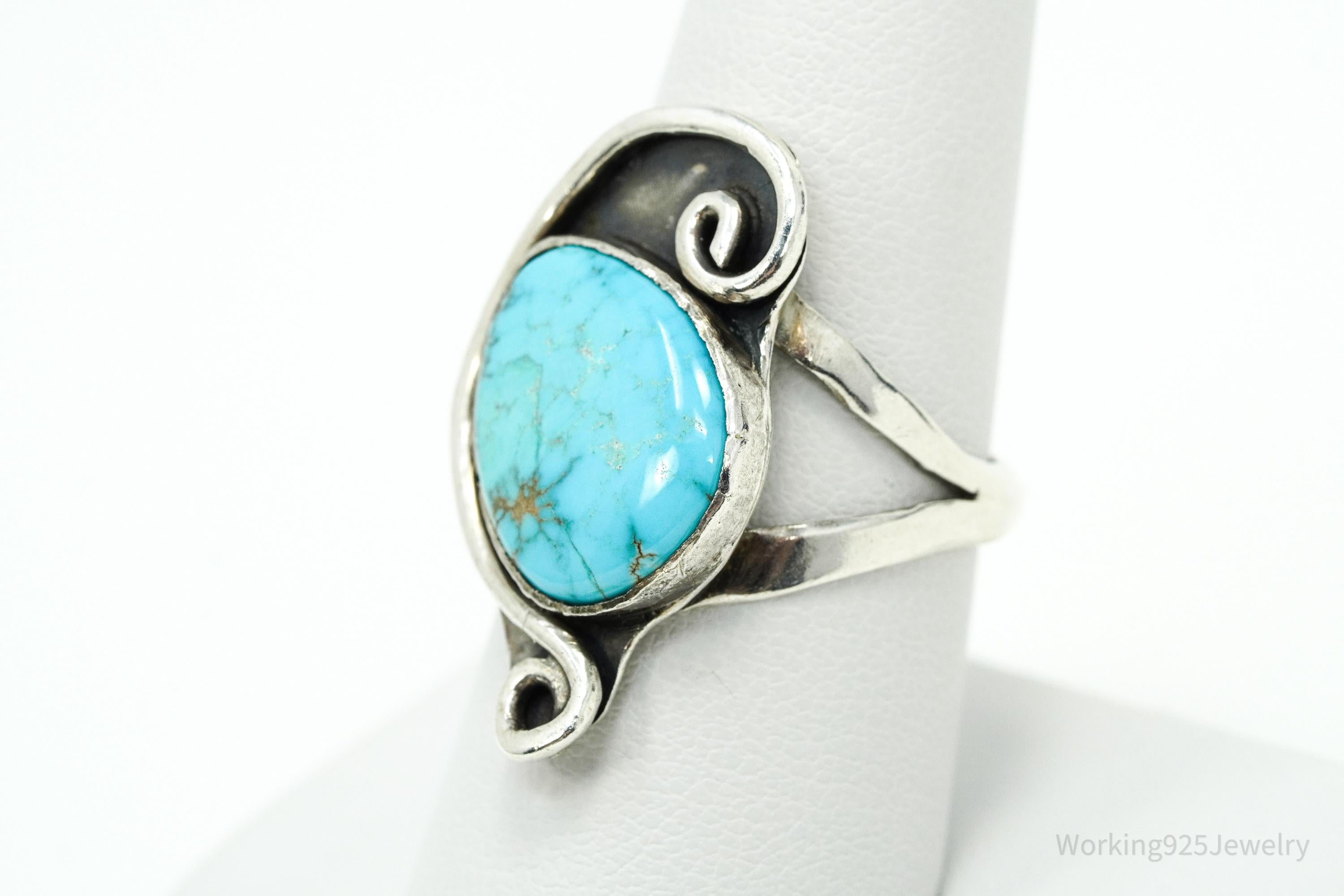 Vintage Native American Turquoise Silver Ring - Size 8.25