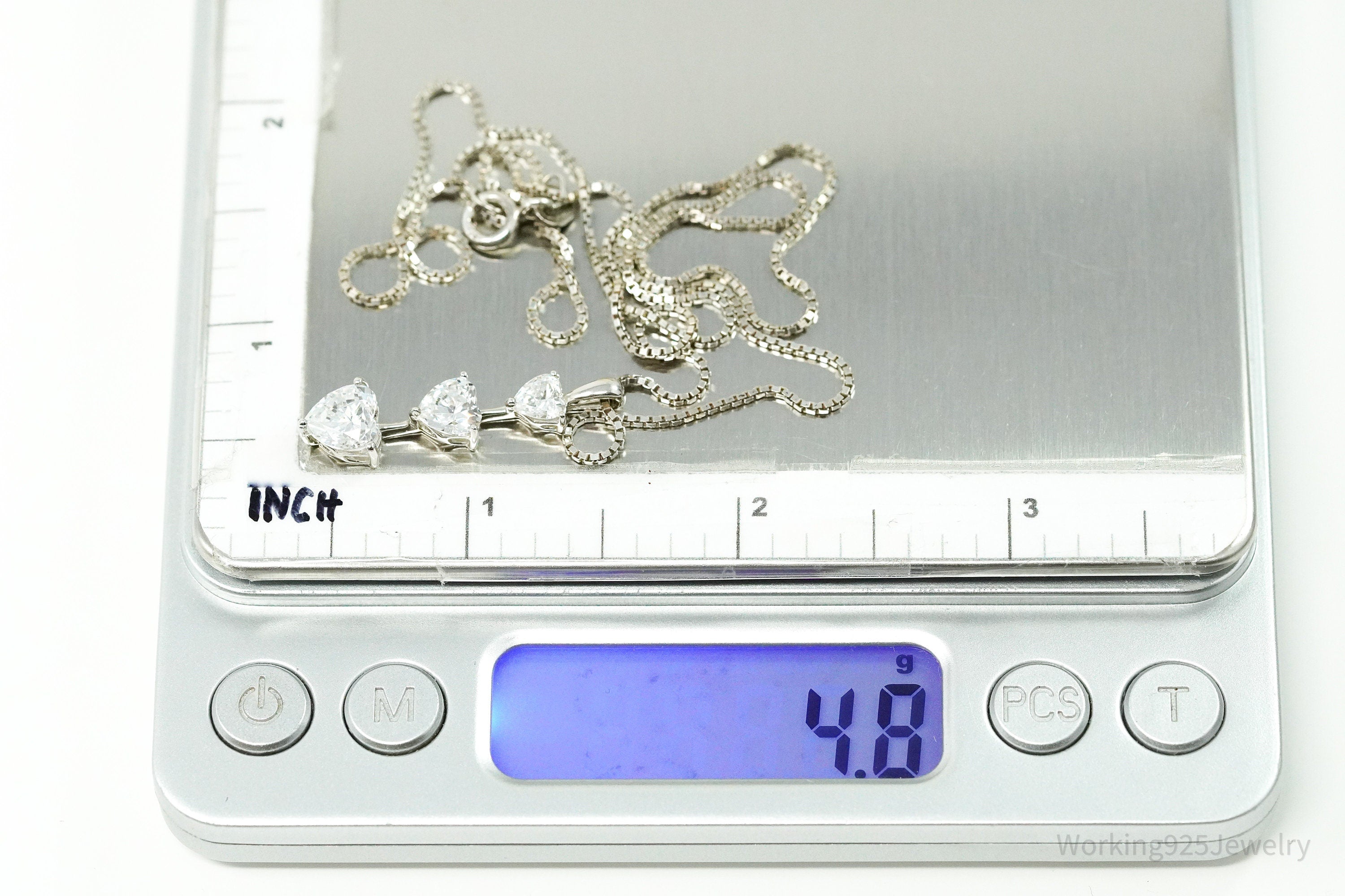 Vintage Cubic Zirconia Hearts Sterling Silver Necklace 20"