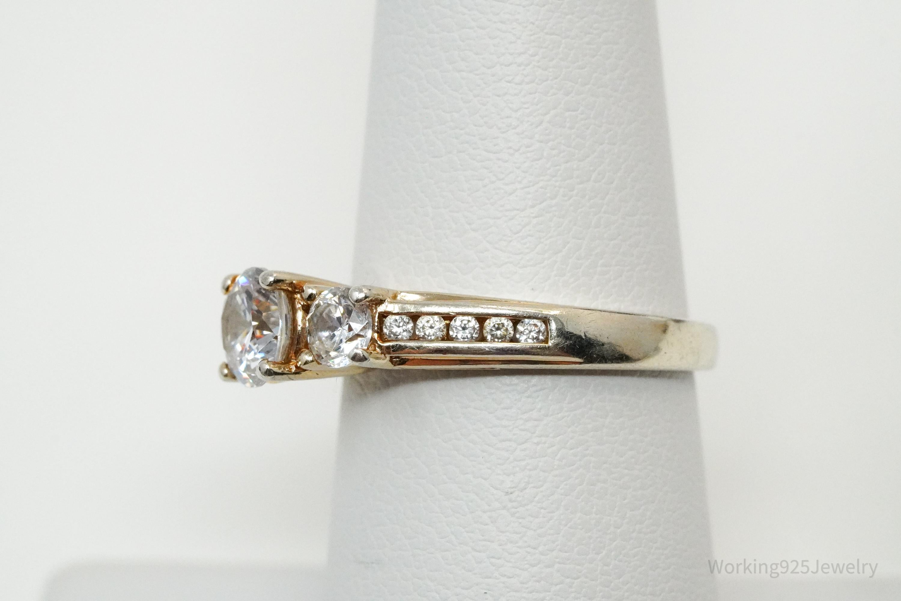 Vintage Cubic Zirconia Gold Vermeil Sterling Silver Ring - Size 6.75