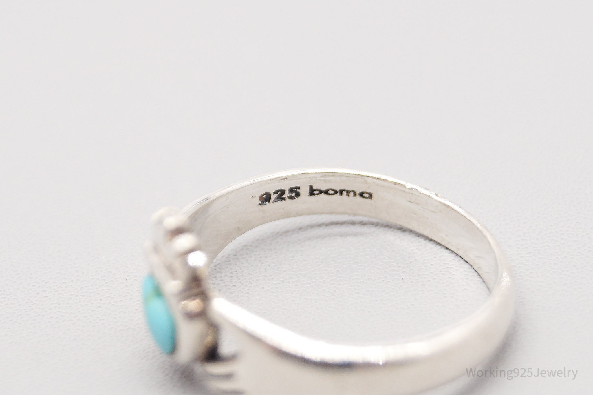 Vintage Boma Claddagh Turquoise Heart Sterling Silver Ring - Size 5.75