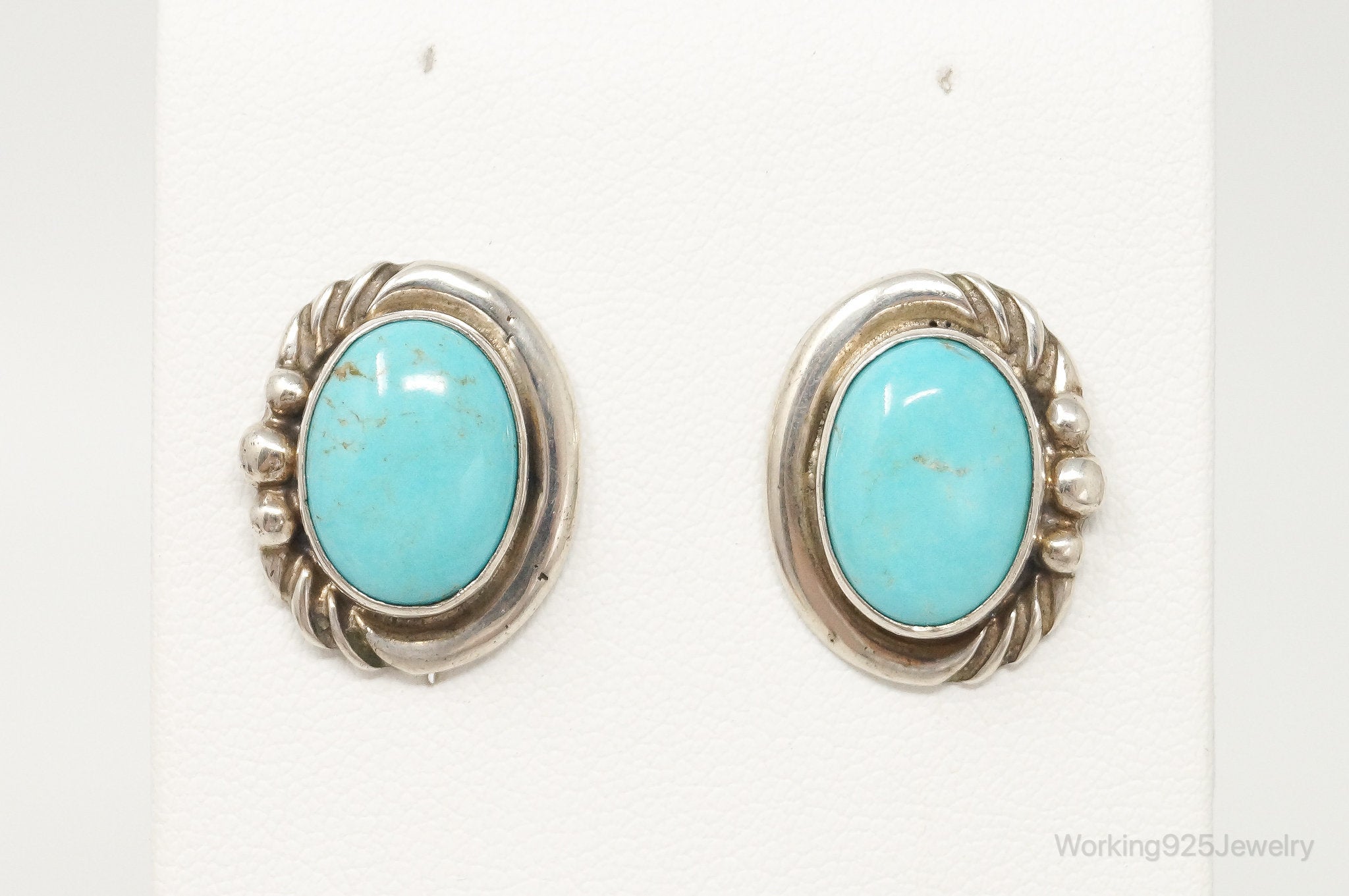 Vintage Native American E Jackson Turquoise Sterling Silver Earrings